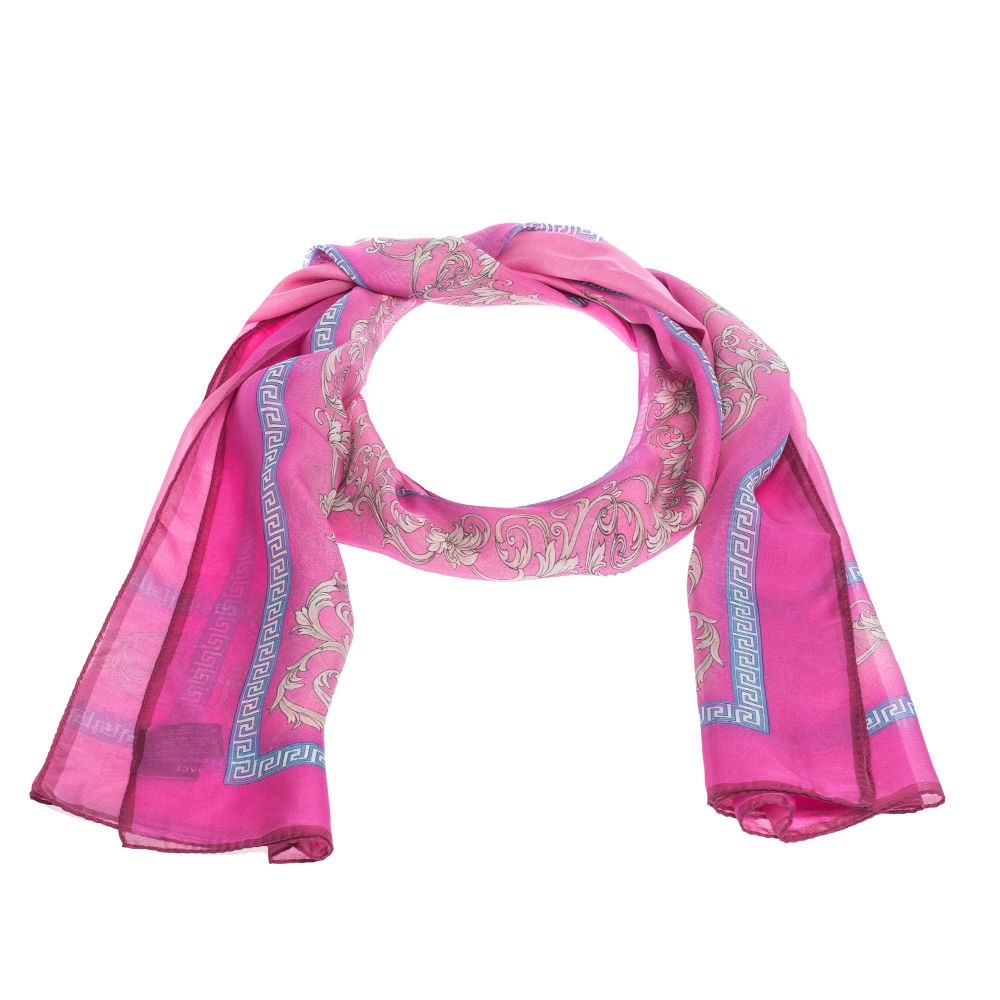 Versace Fuchsia Pink Printed Silk Stole