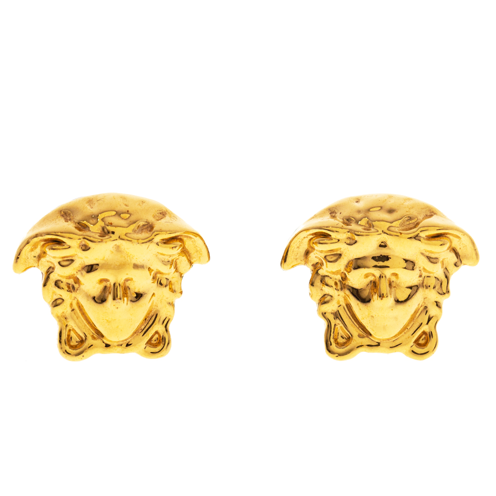 Versace Medusa Gold Tone Stud Earrings