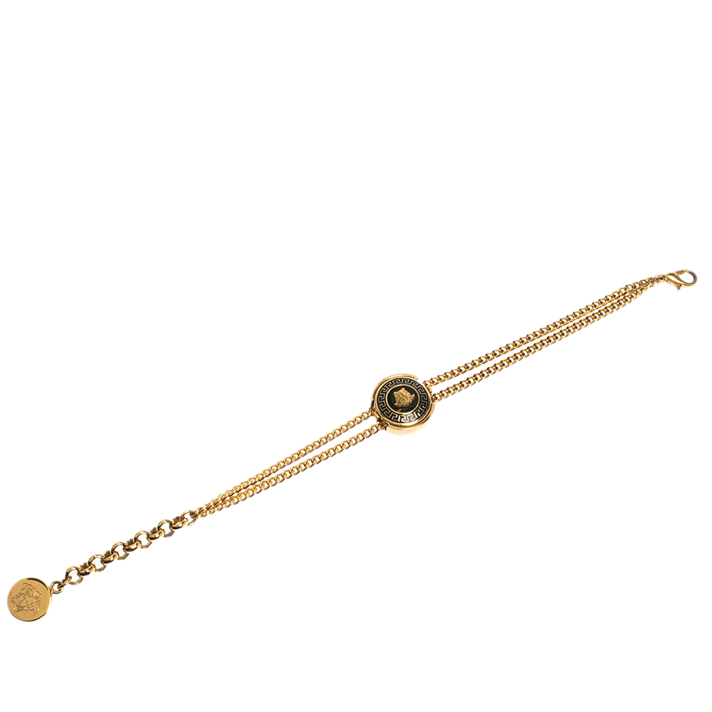 

Versace Medusa Enamel Gold Tone Round Charm Chain Bracelet