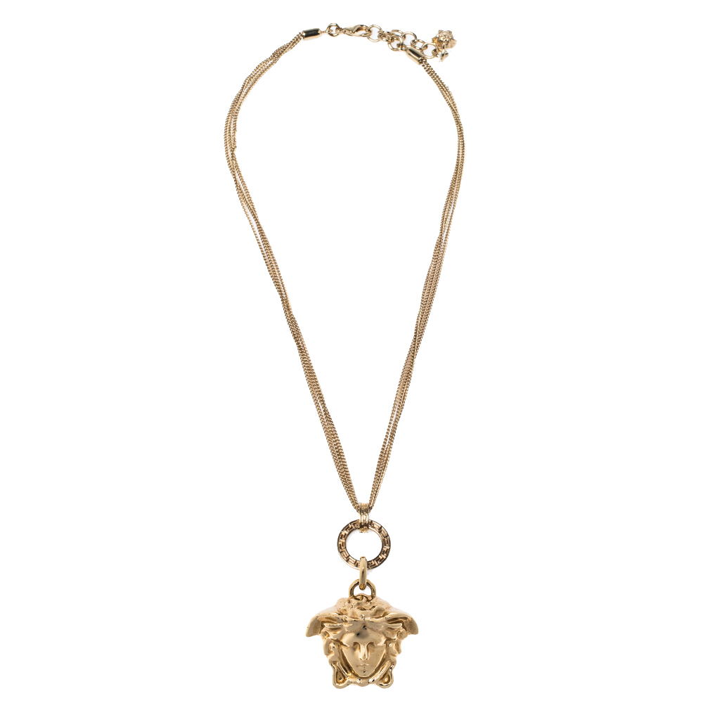 

Versace Gold Tone Triple Chain Medusa Pendant Necklace