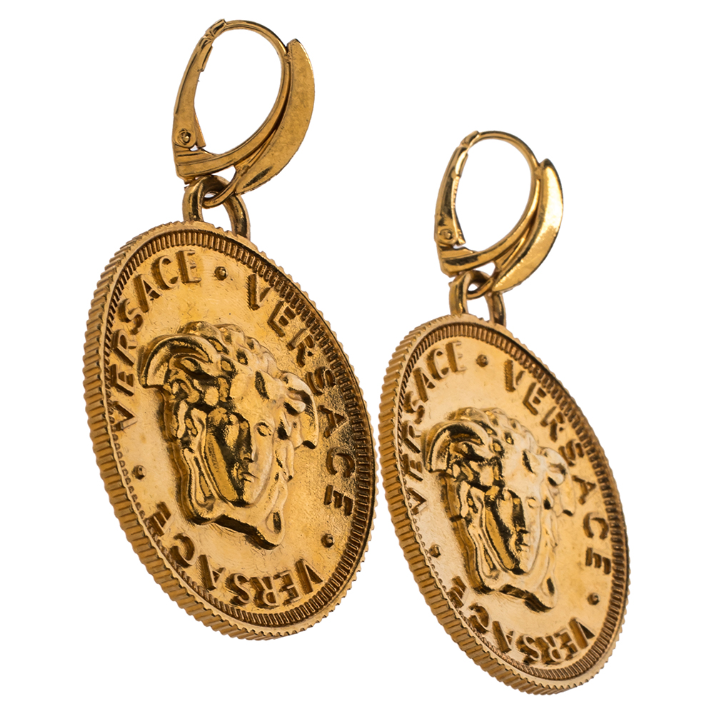 

Versace Medusa Coin Gold Tone Drop Earring