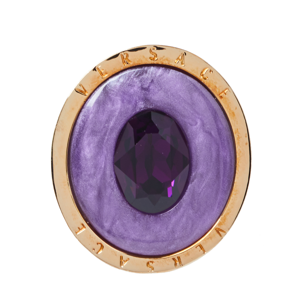 

Versace Enamel Crystal Gold Tone Cocktail Ring Size, Purple