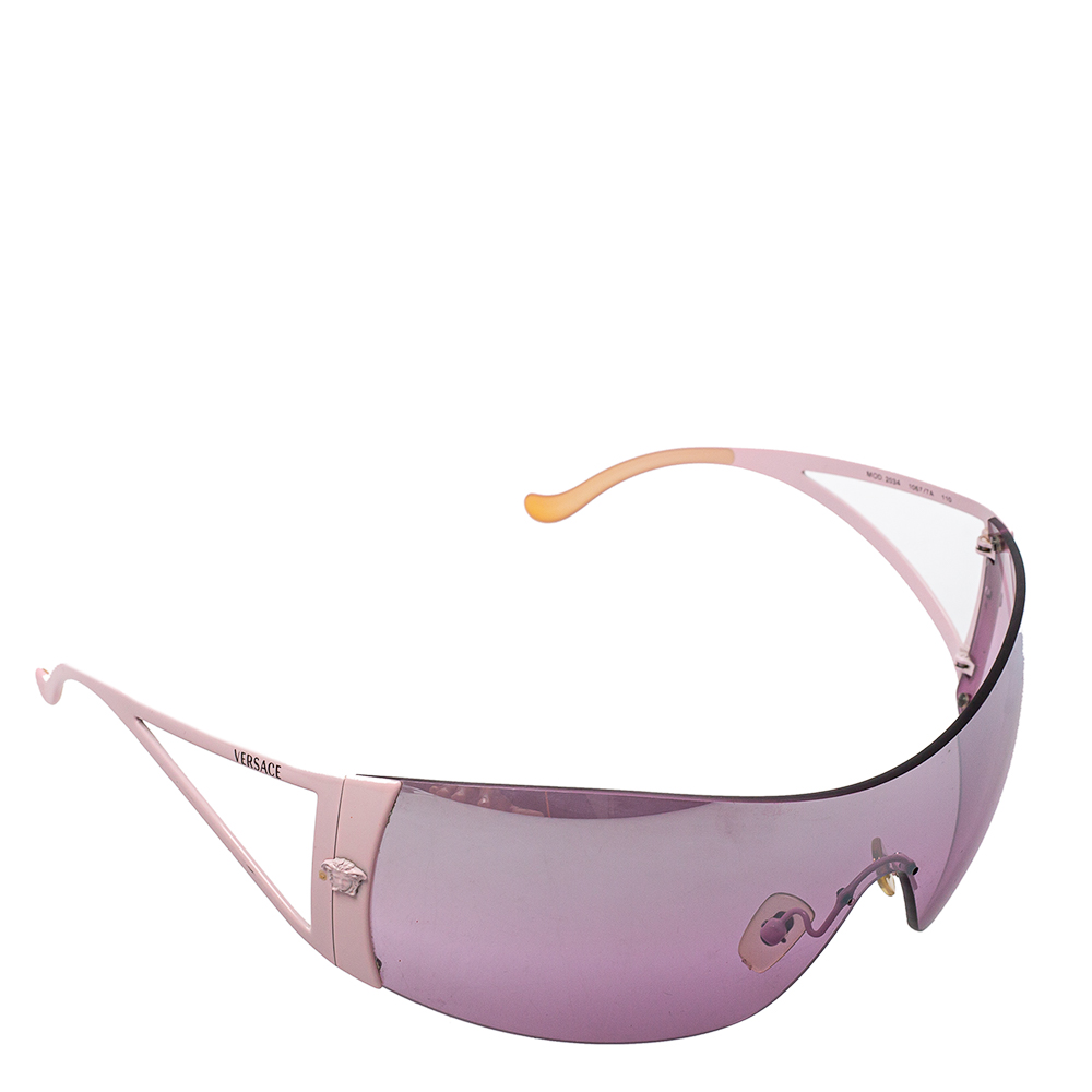 Pre-owned Versace Pink Tone/dark Pink Gradient 2034 Medusa Shield Sunglasses In Purple