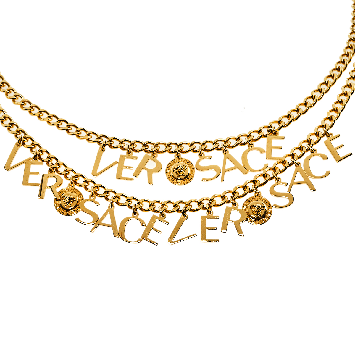 

Versace Gold Tone Logo & Medusa Charms Chain Belt