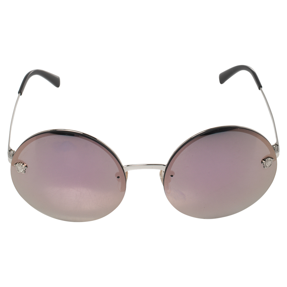 

Versace Silver/Purple Meatal MOD 2176 Medusa Rimless Round Sunglasses