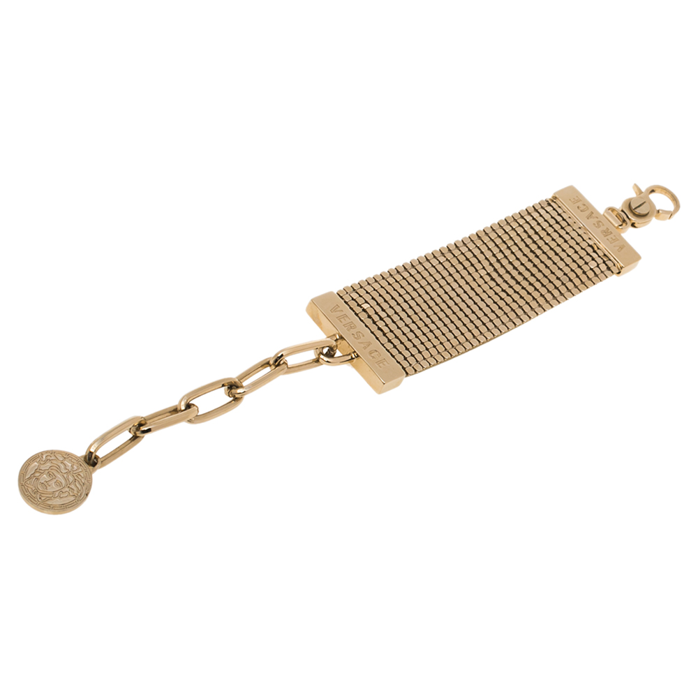 

Versace Gold Tone Metal Mesh Medusa Charm Chain Bracelet