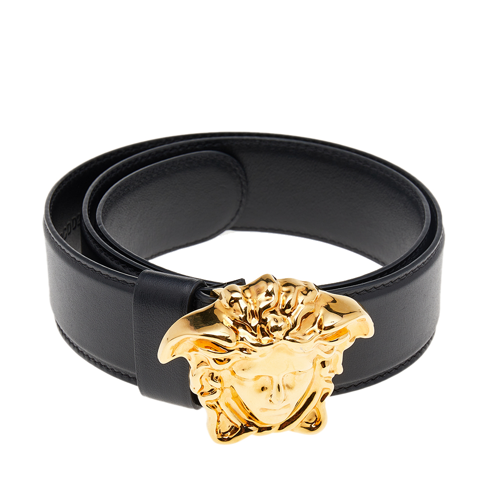 

Versace Black Leather Medusa Buckle Belt