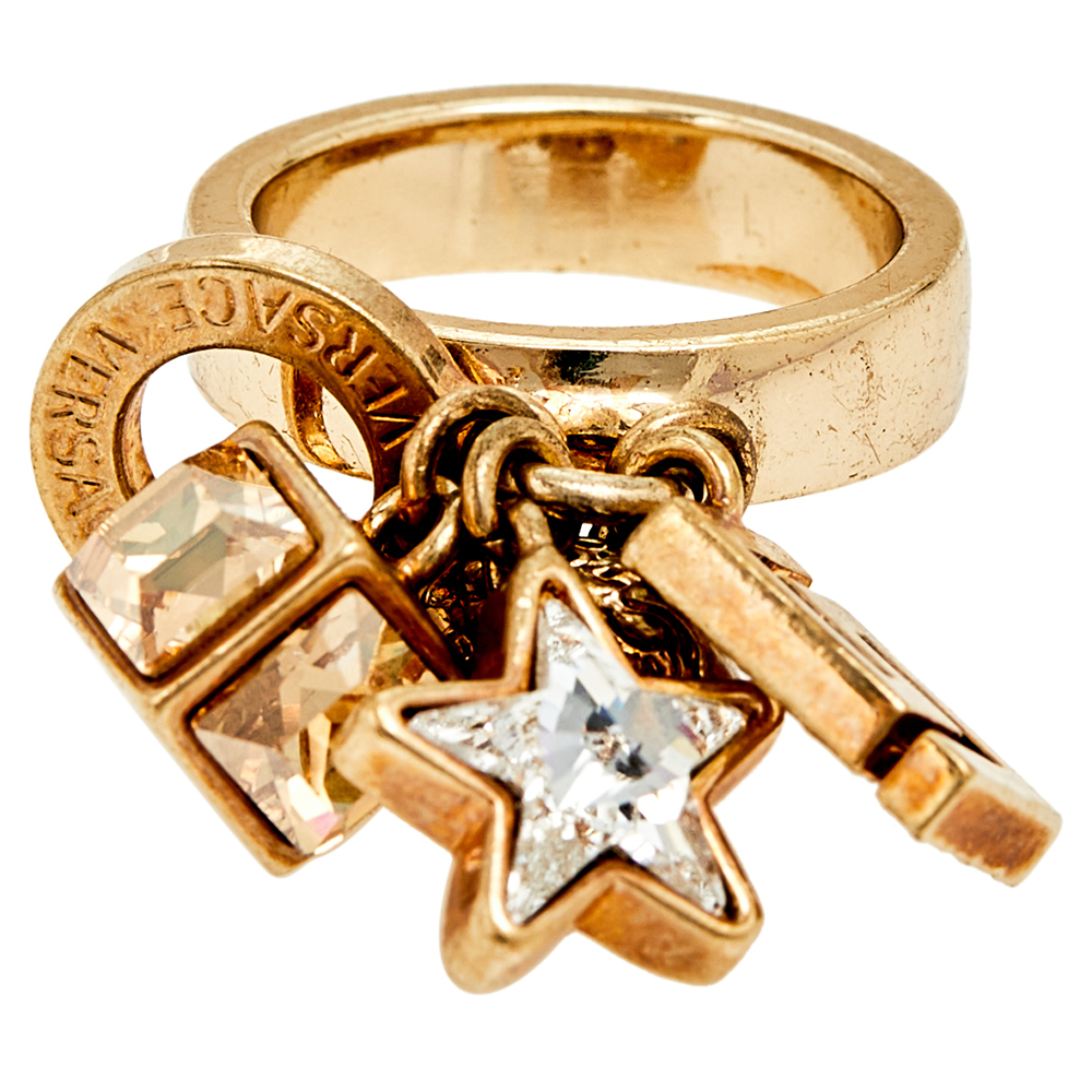 

Versace Gold Tone Star & Medusa Charms Ring Size EU 57