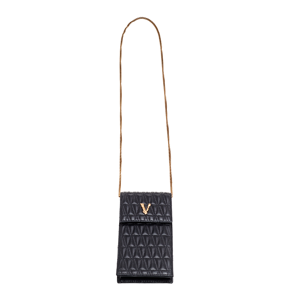 

Versace Black Virtus Quilted Leather Phone Pouch