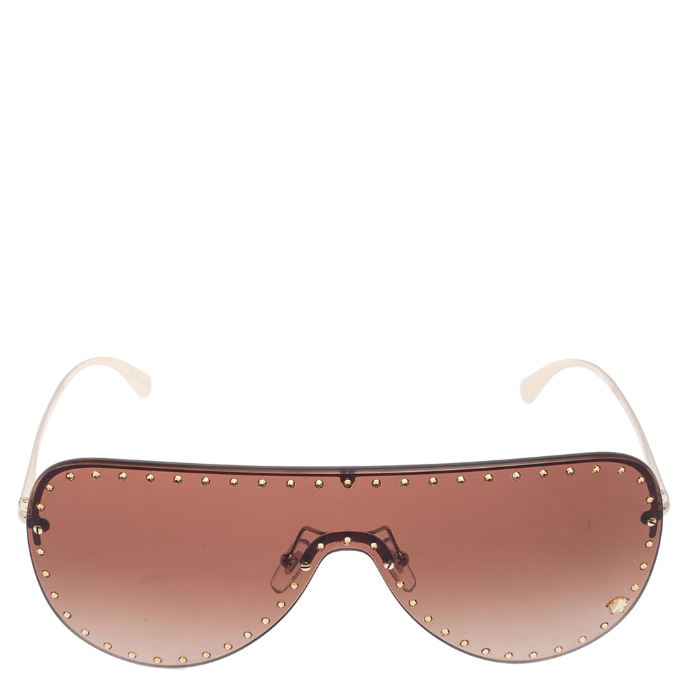 

Versace Gold Tone Crystals/ Brown Gradient 2230-B Shield Sunglasses
