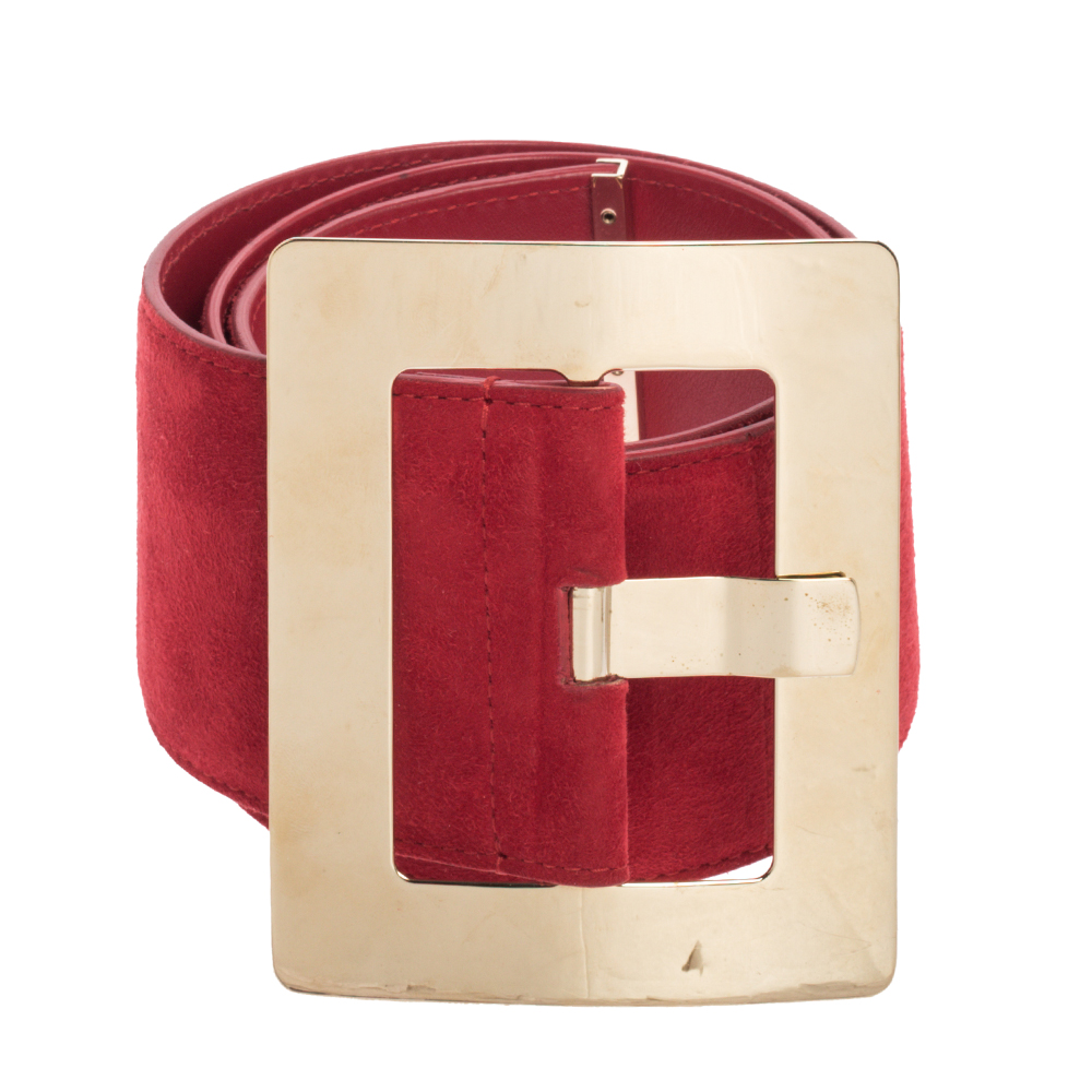 

Versace Red Suede Wide Waist Buckle Belt