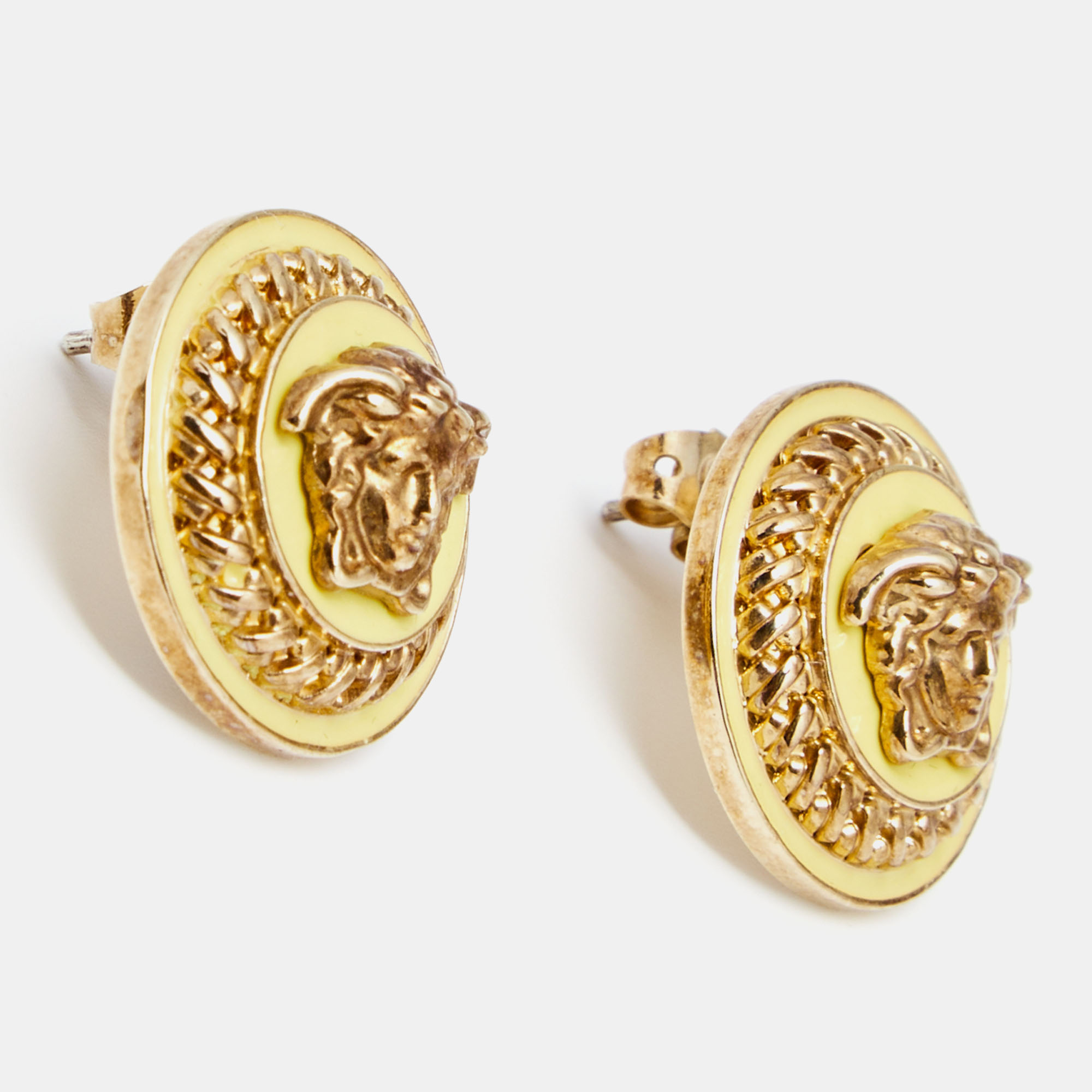

Versace Gold Tone Medusa Enamel Gold Tone Metal Stud Earrings