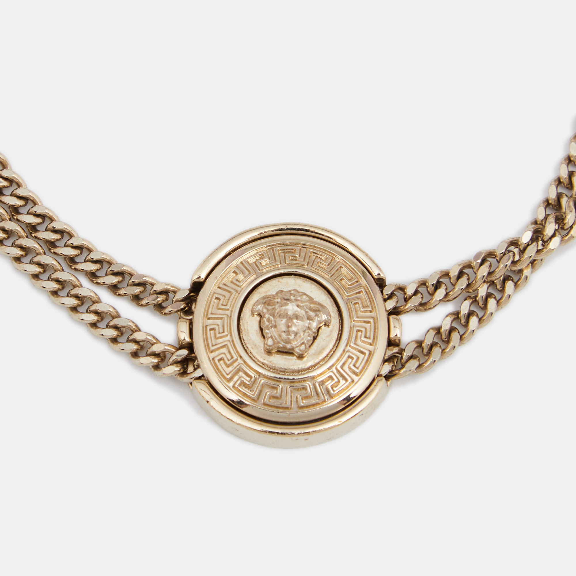 

Versace Gold Tone Medusa Round Charm Double Chain Bracelet
