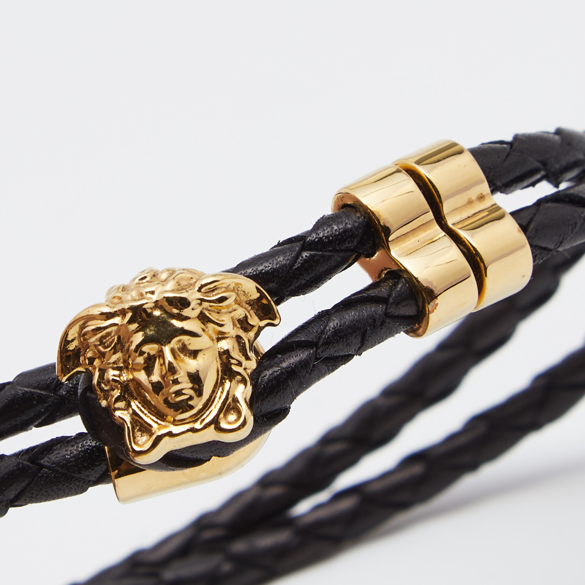 

Versace Medusa Black Leather Gold Tone Metal Bracelet