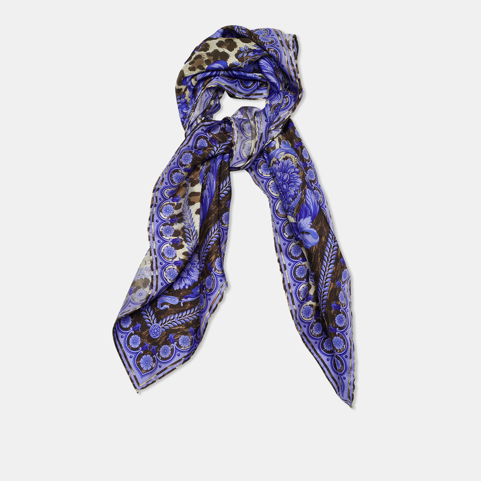 

Versace Purple Animal & Baroque Print Silk Scarf