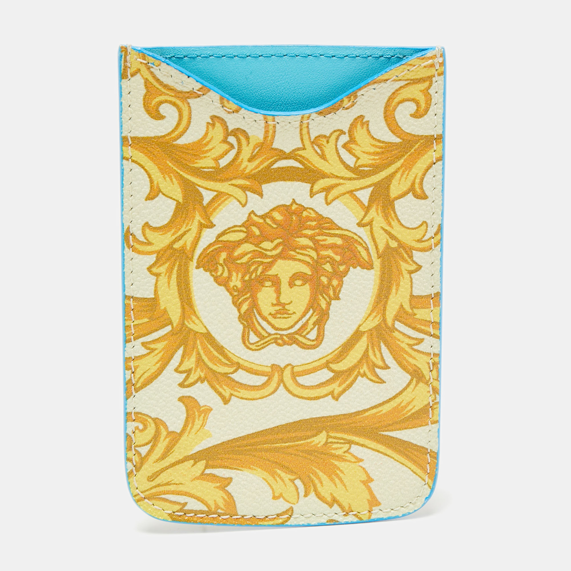 Pre-owned Versace Yellow/blue Medusa Print Leather Phone Cover