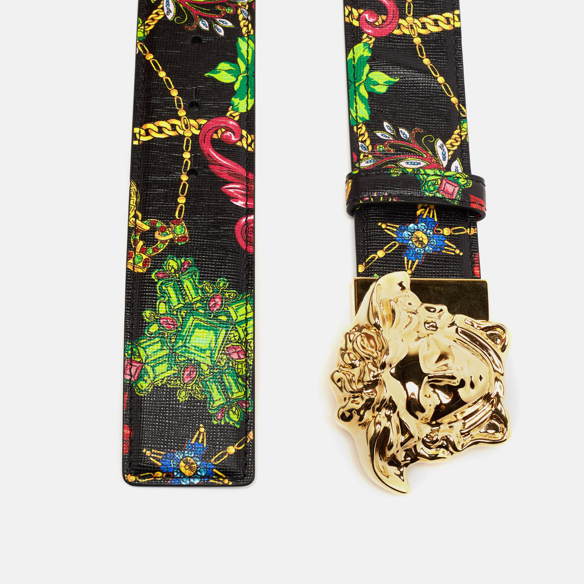 

Versace Multicolor Printed Leather Medusa Buckle Belt