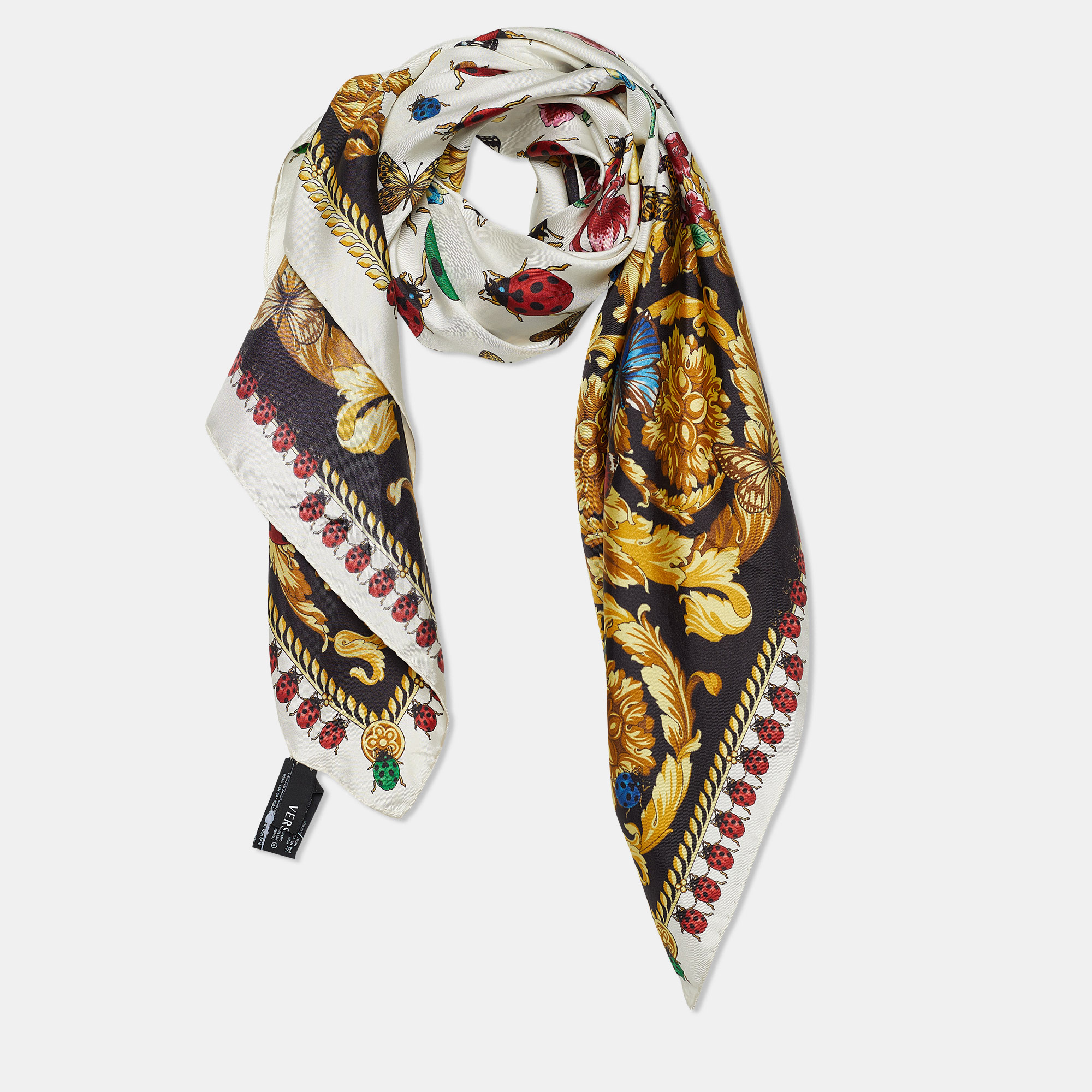 

Versace White Butterfly and Ladybird Print Silk Scarf