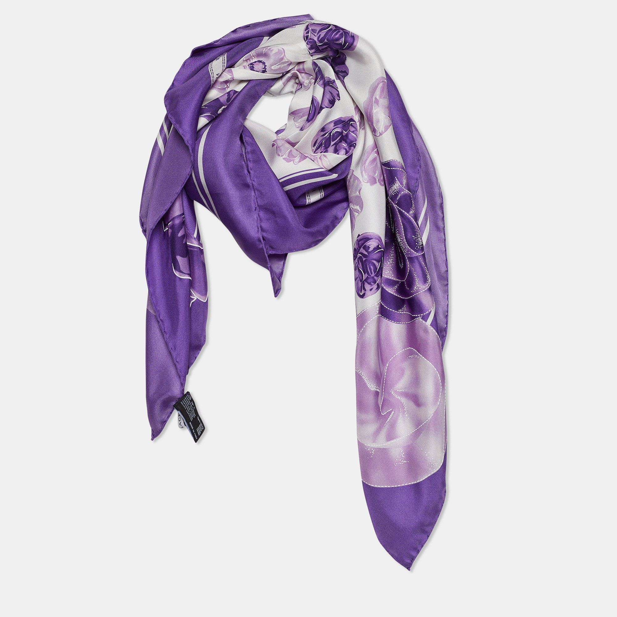 

Versace Purple Flower Print Silk Scarf