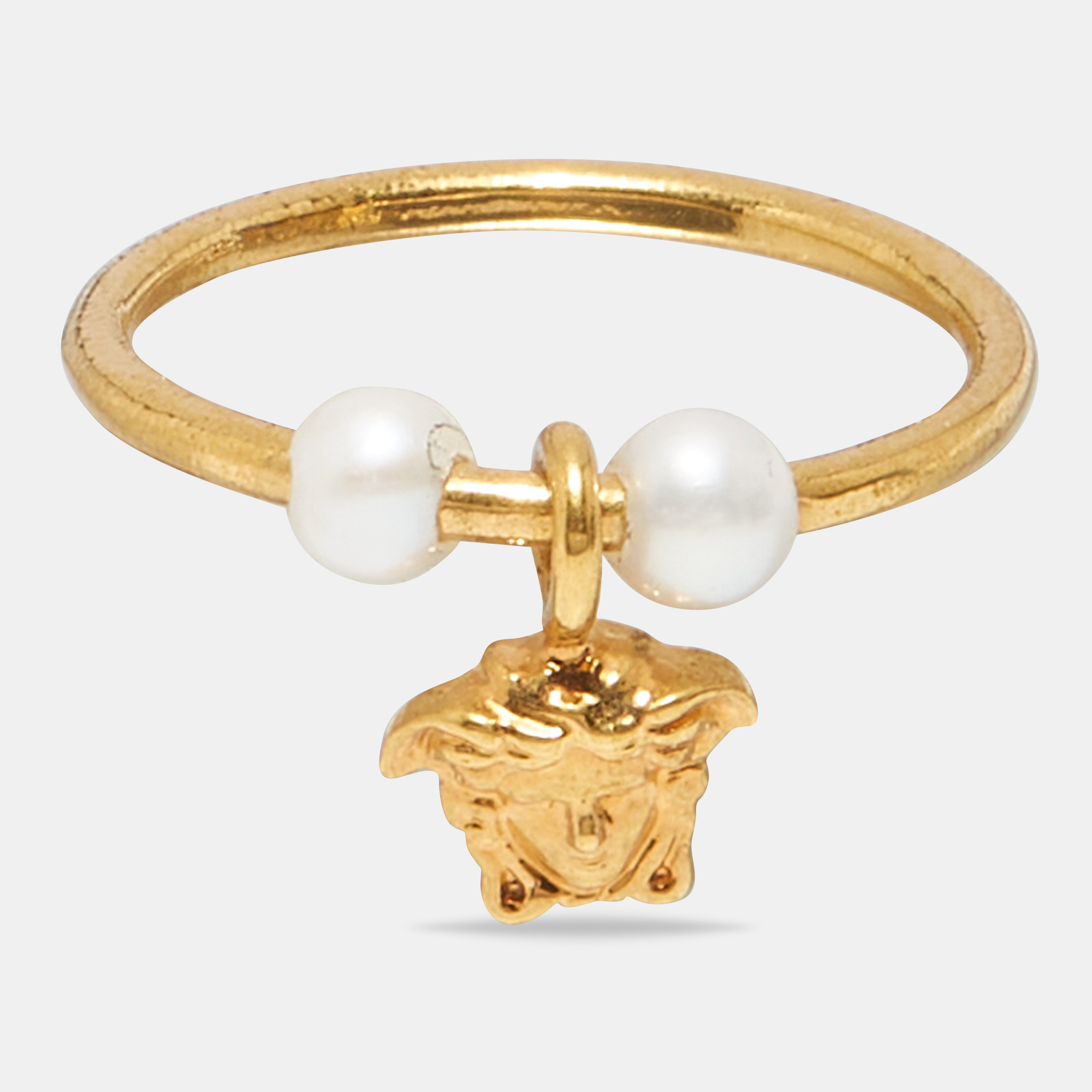 

Versace Medusa Faux Pearl Gold Tone Ring Size
