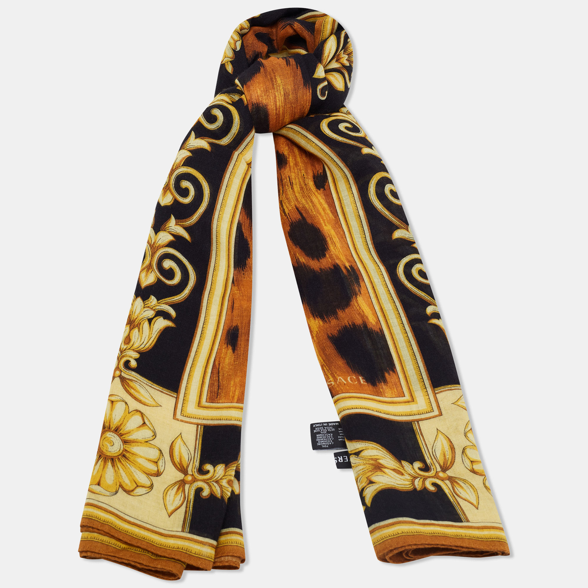 

Versace Brown Animal Print Cashmere Silk Scarf