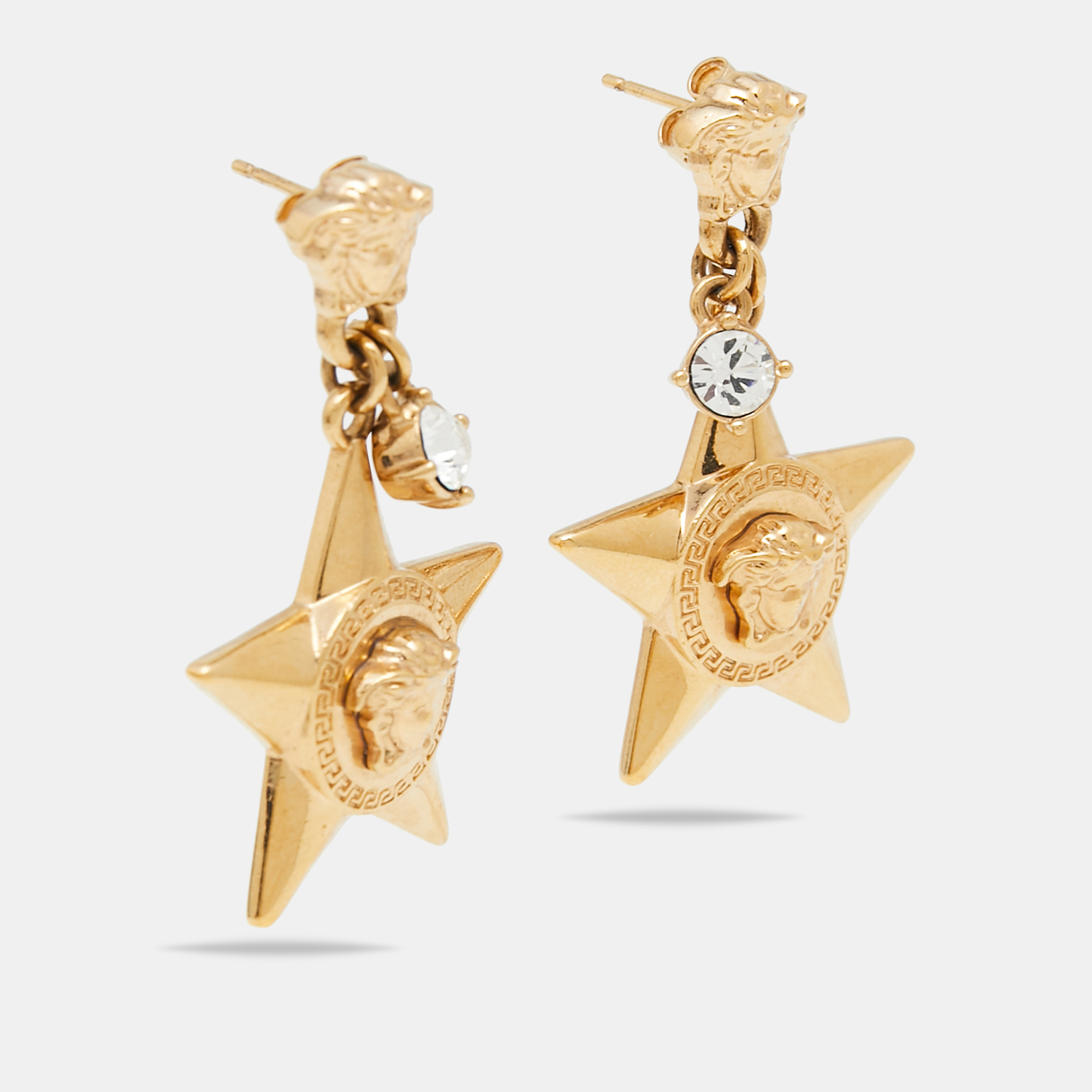 

Versace Medusa Crystals Star Sterling Silver Gold Tone Drop Earrings