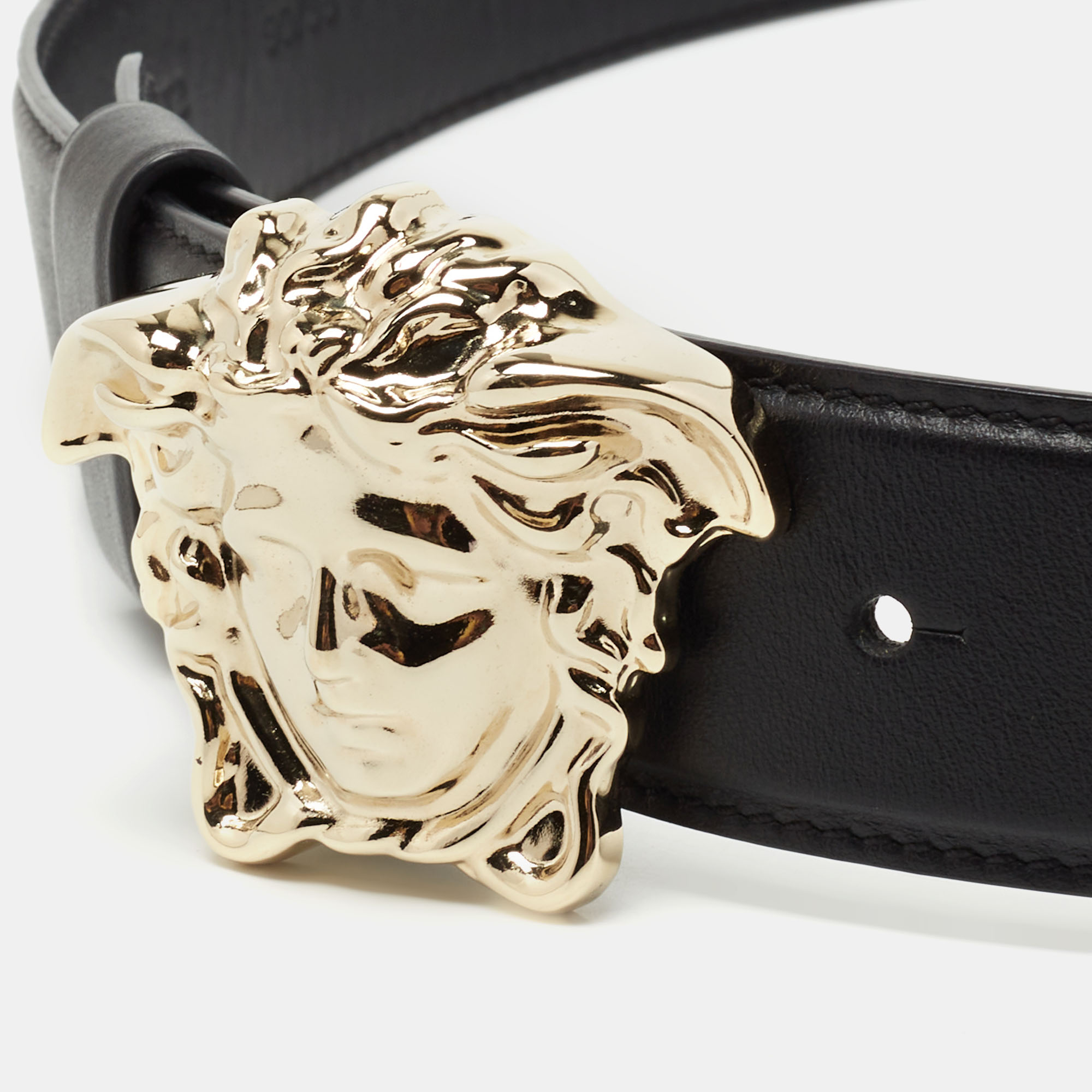 

Versace Black Leather Medusa Buckle Belt