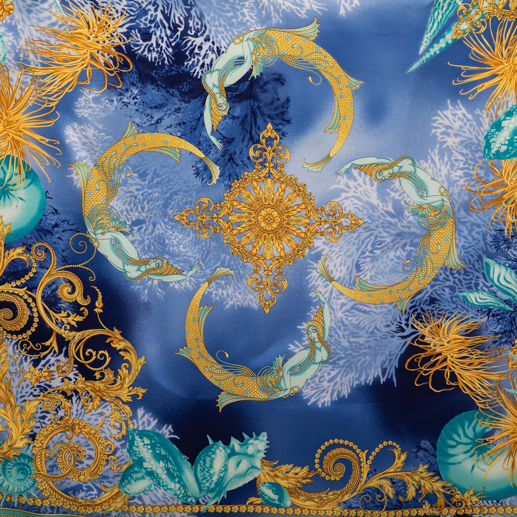 

Versace Blue Mermaid Printed Silk Square Scarf