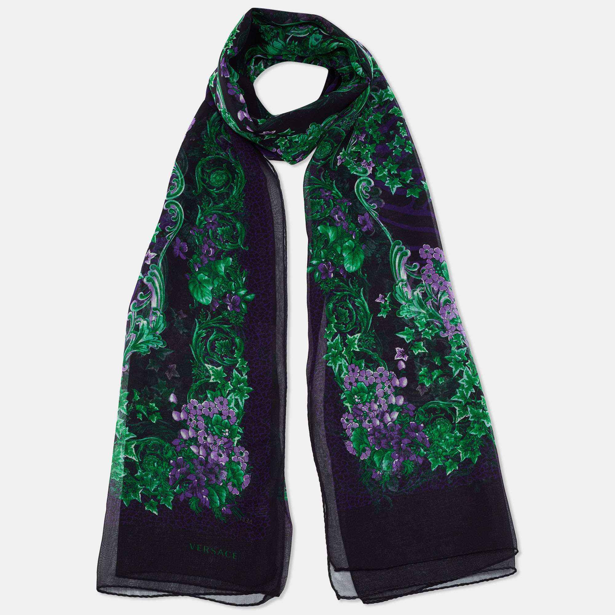 

Versace Black & Purple Floral Print Silk Stole