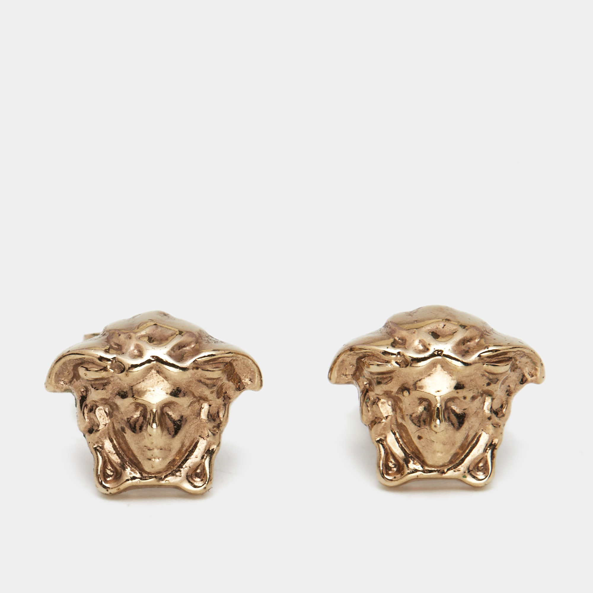 Pre-owned Versace Medusa Gold Tone Stud Earrings