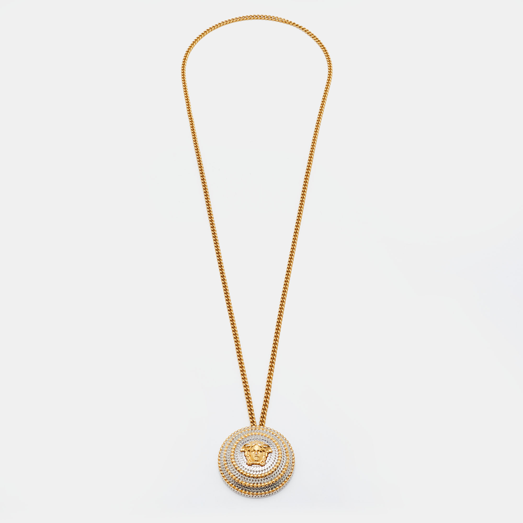 

Versace Two Tone Medusa Medallion Pendant Gold Tone Chain Necklace