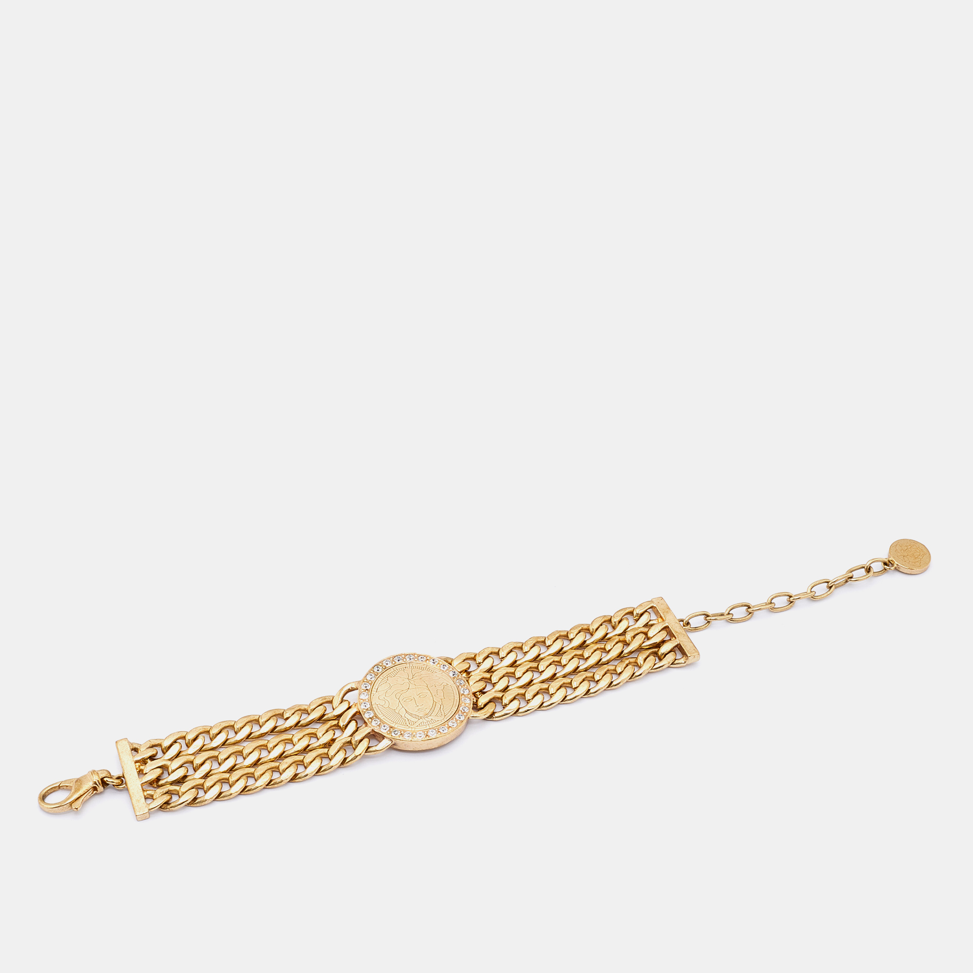 

Versace Gold Tone Crystal Detail Multi Chain Bracelet