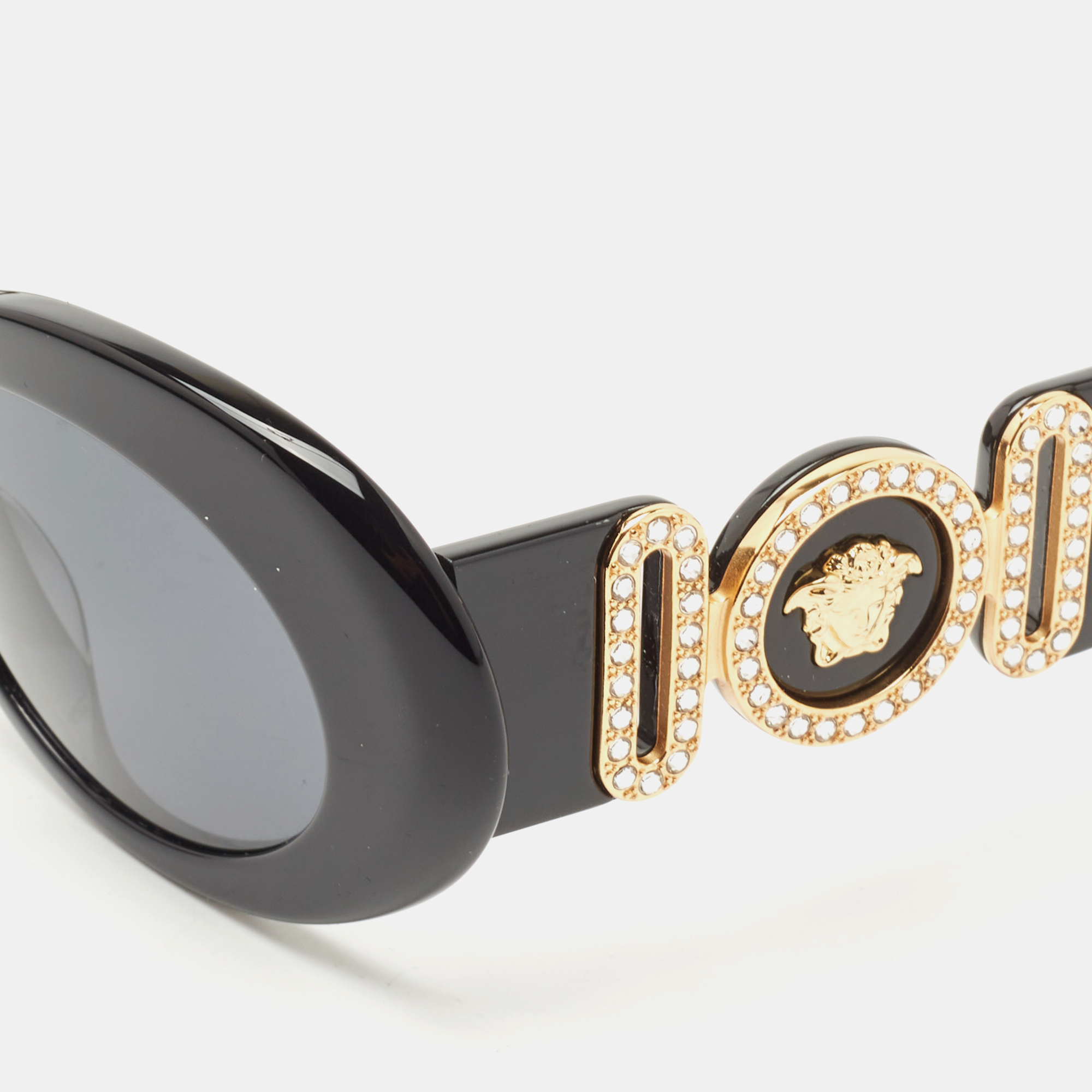 

Versace Black Medusa Crystals Embellished Oval Sunglasses