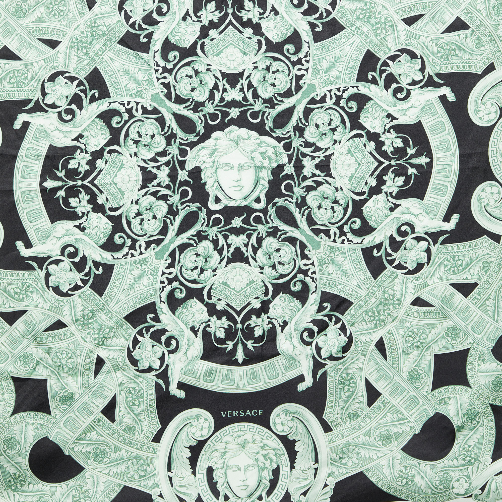 

Versace Black & Green Medusa Head Printed Silk Square Scarf