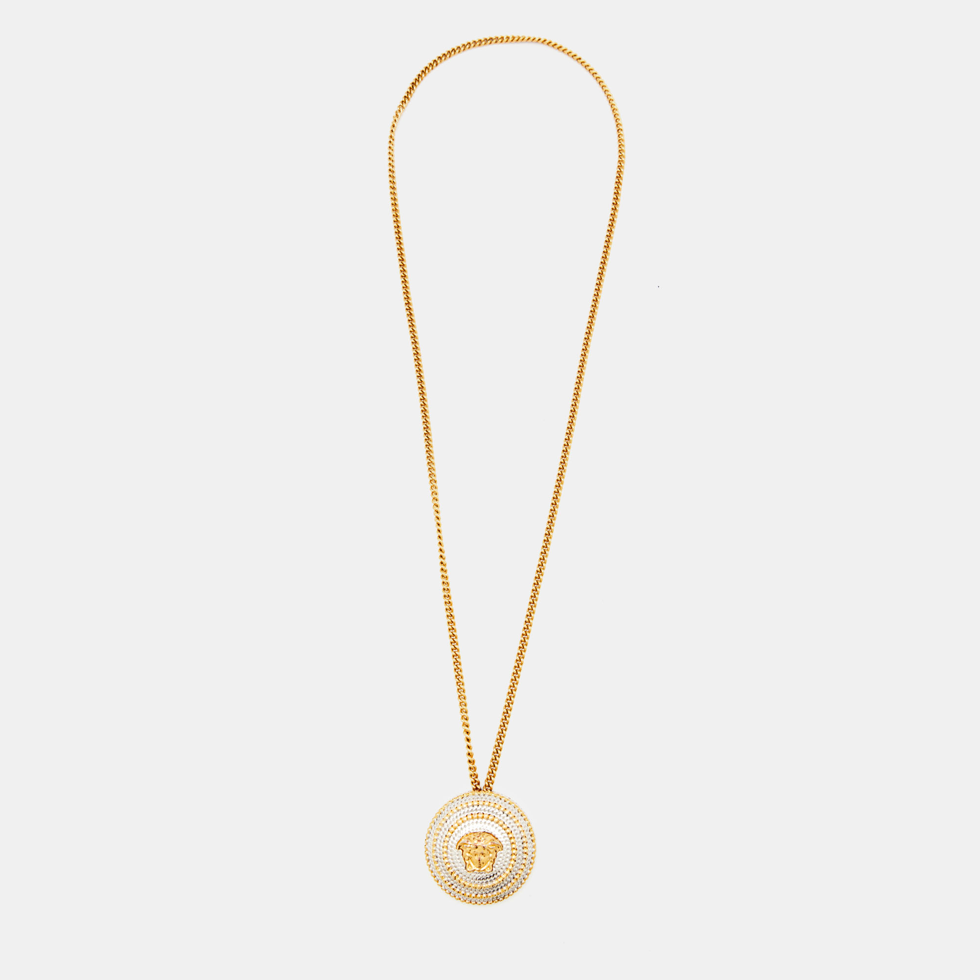 

Versace Two Tone Medusa Medallion Pendant Gold Tone Chain Necklace