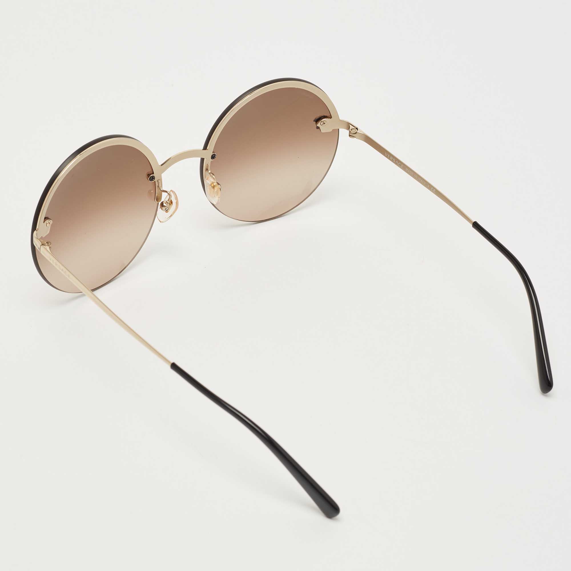 

Versace Brown/Gold Gradient 2176 Medusa Rimless Round Sunglasses