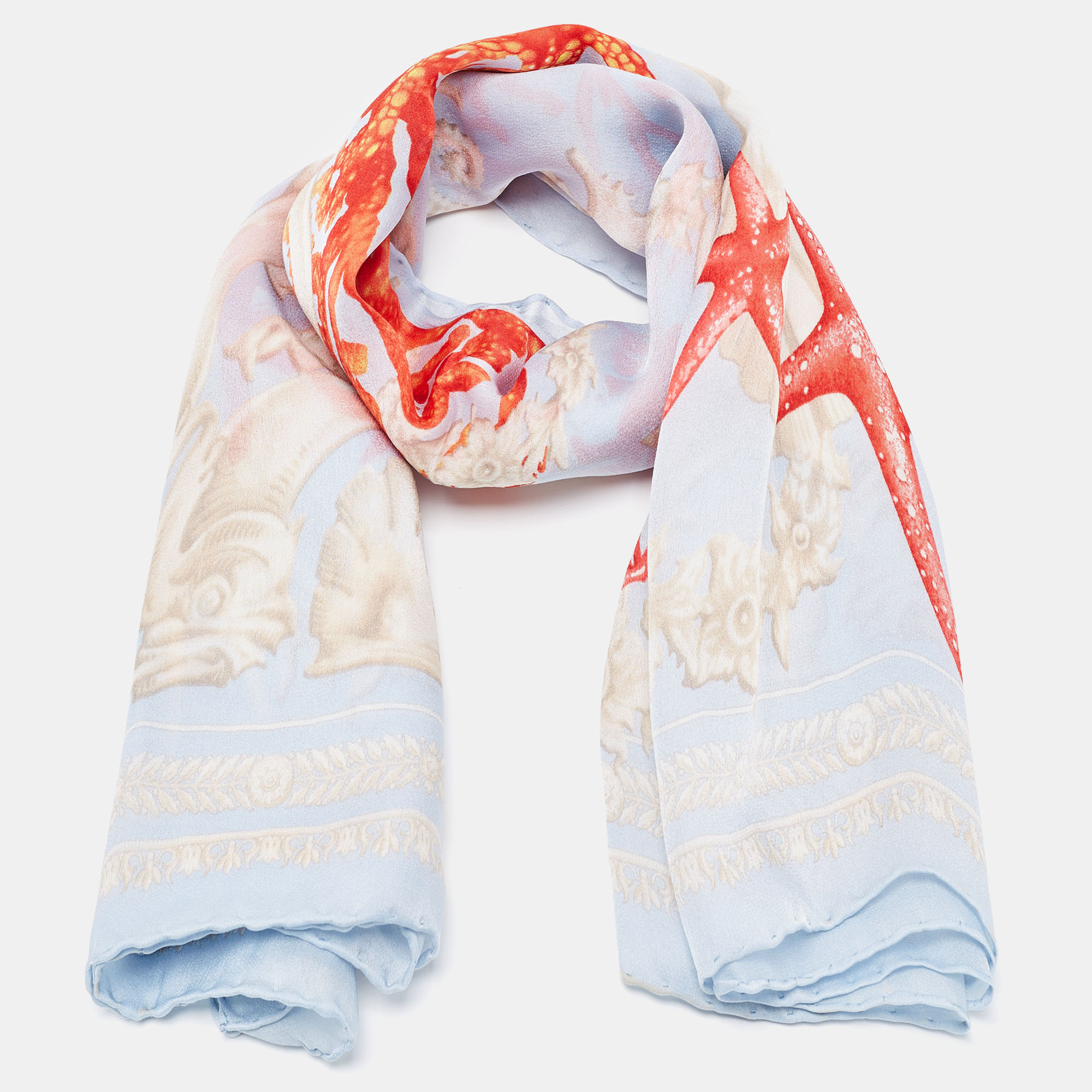 

Versace Blue Sea Animals Printed Silk Scarf