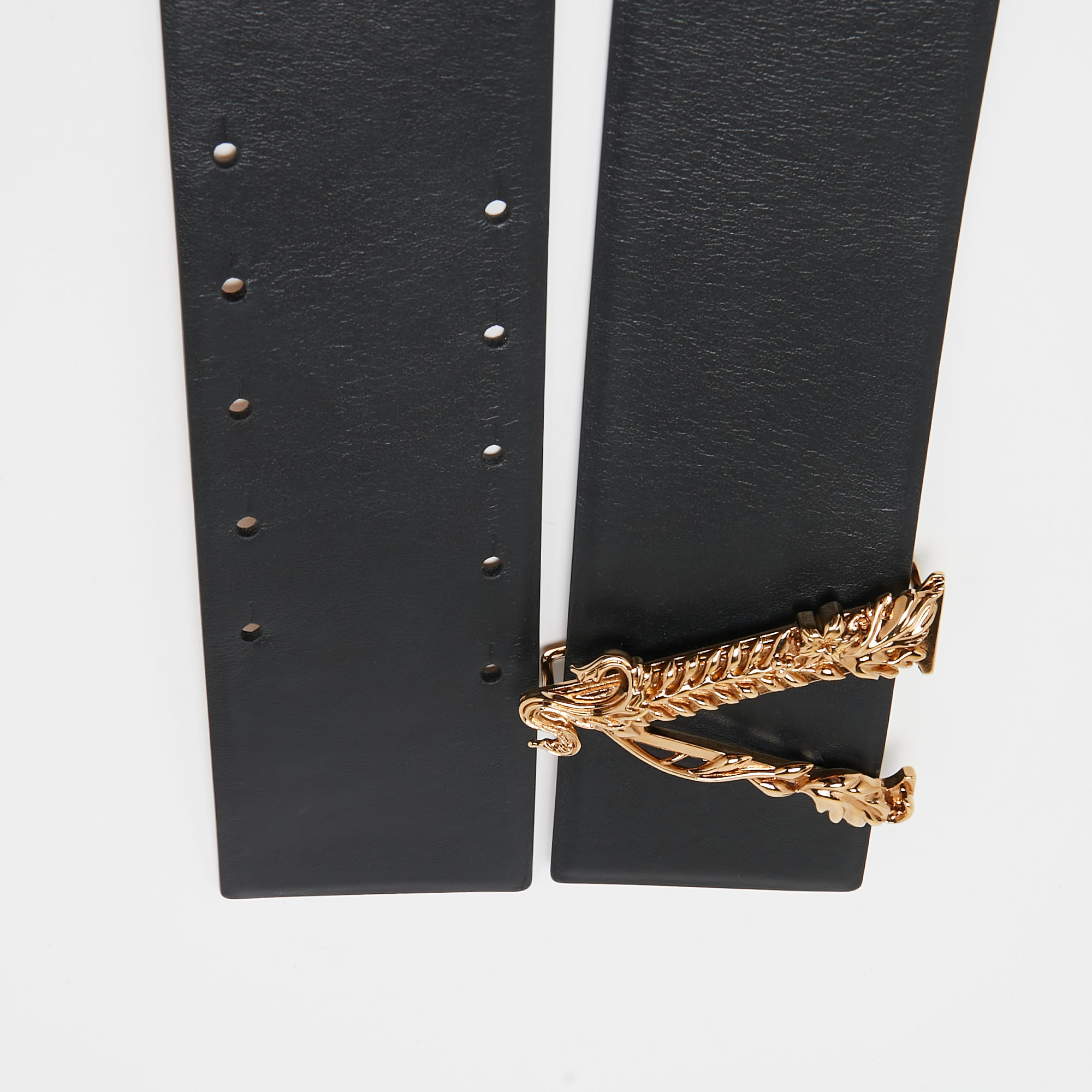 

Versace Black Leather Virtus Waist Belt