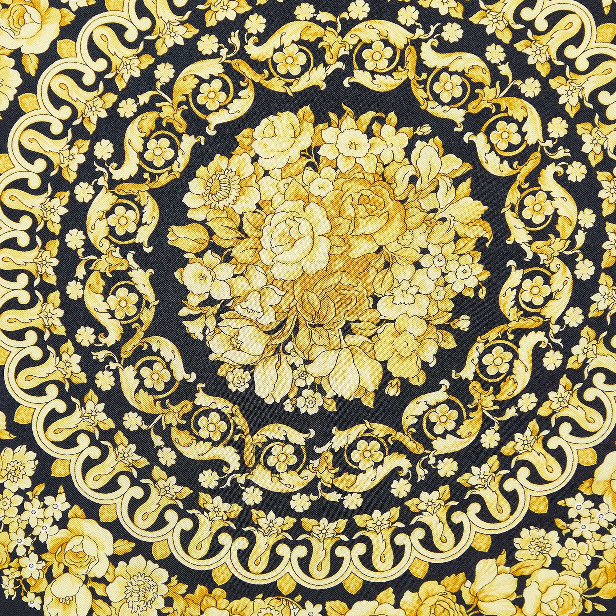 

Versace Black/Yellow Baroque Print Silk Square Scarf