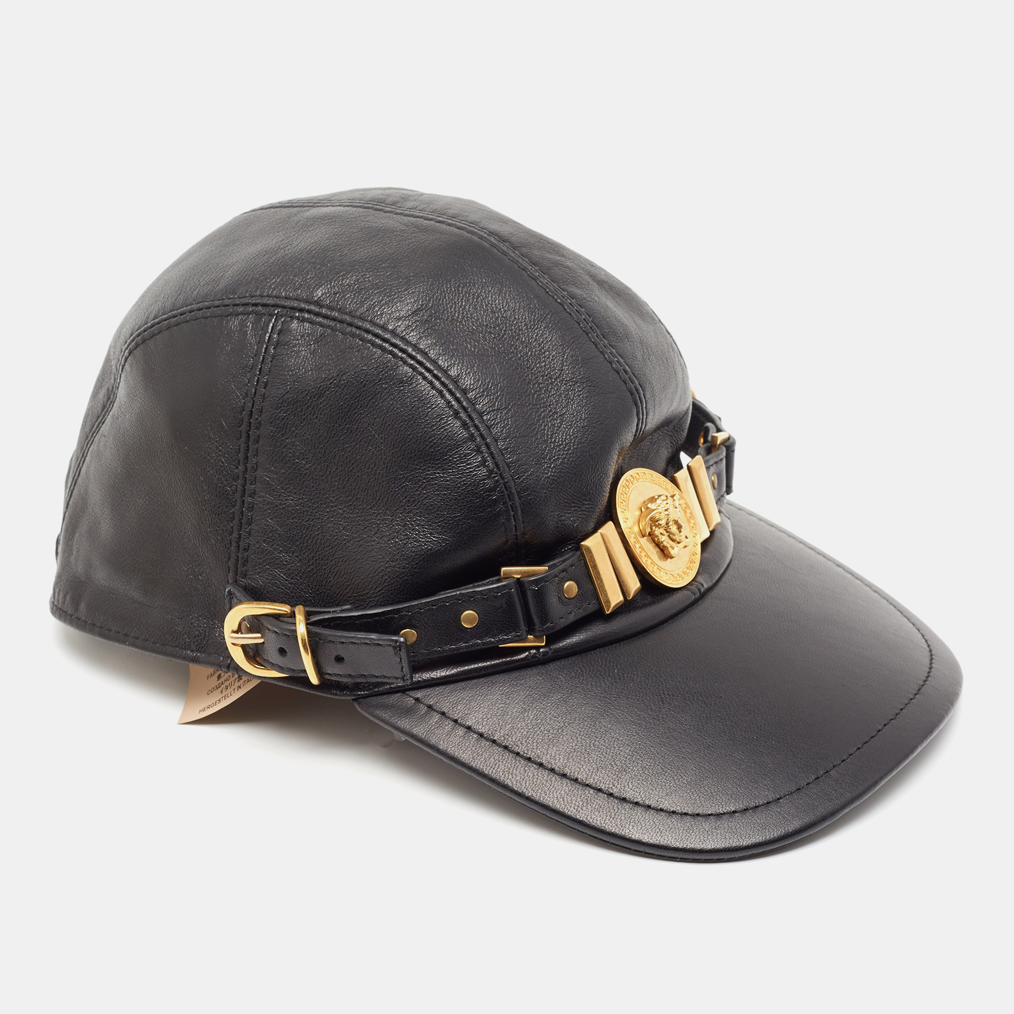 

Versace Tribute Black Leather Medusa Medalion Baseball Cap Size