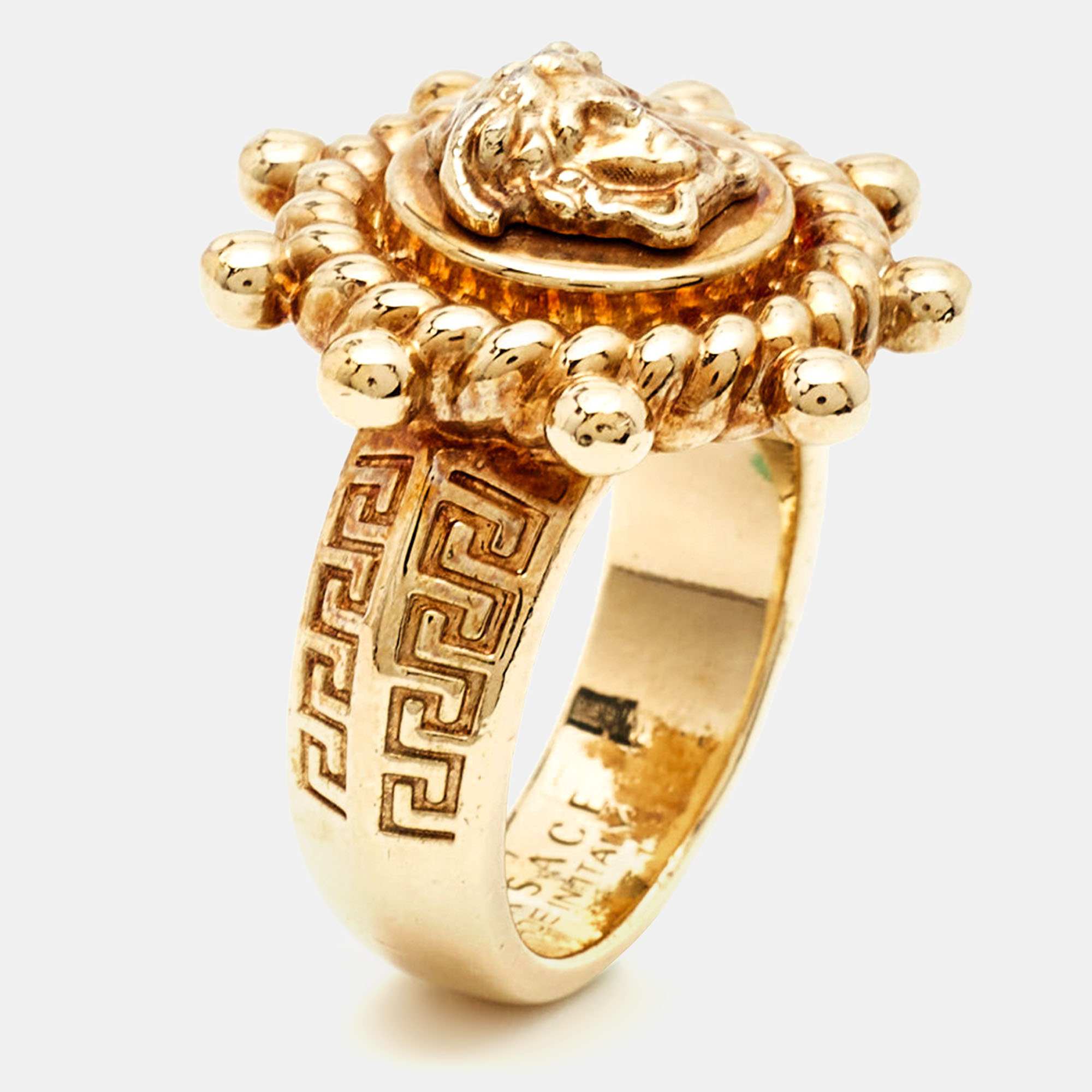 Pre-owned Versace Medusa Gold Tone Ring Size 55