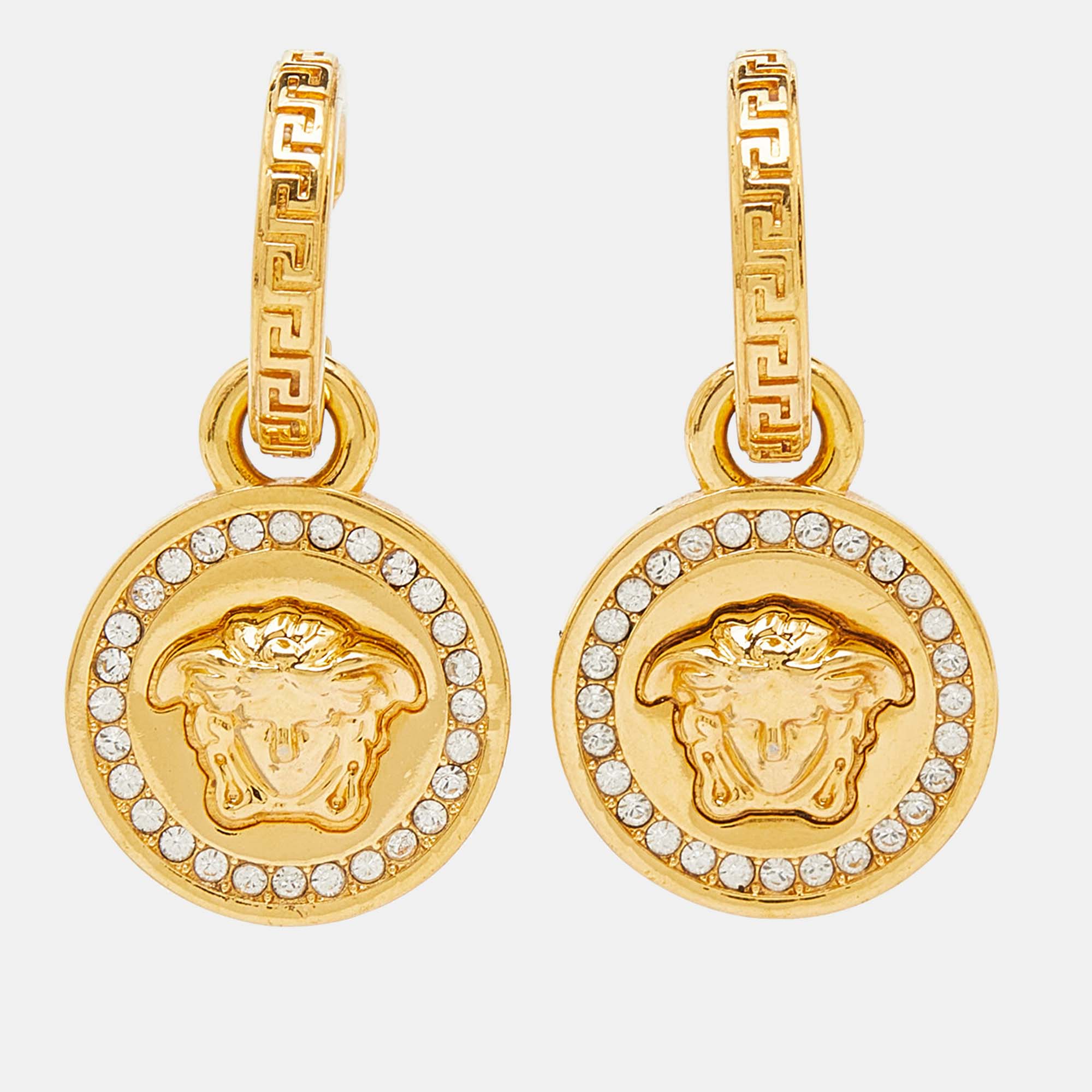 

Versace Gold Tone Crystal La Medusa Greca Drop Earrings