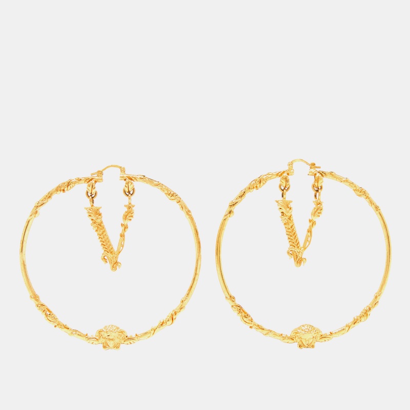 Pre-owned Versace Medusa Gold Tone Hoop Earrings