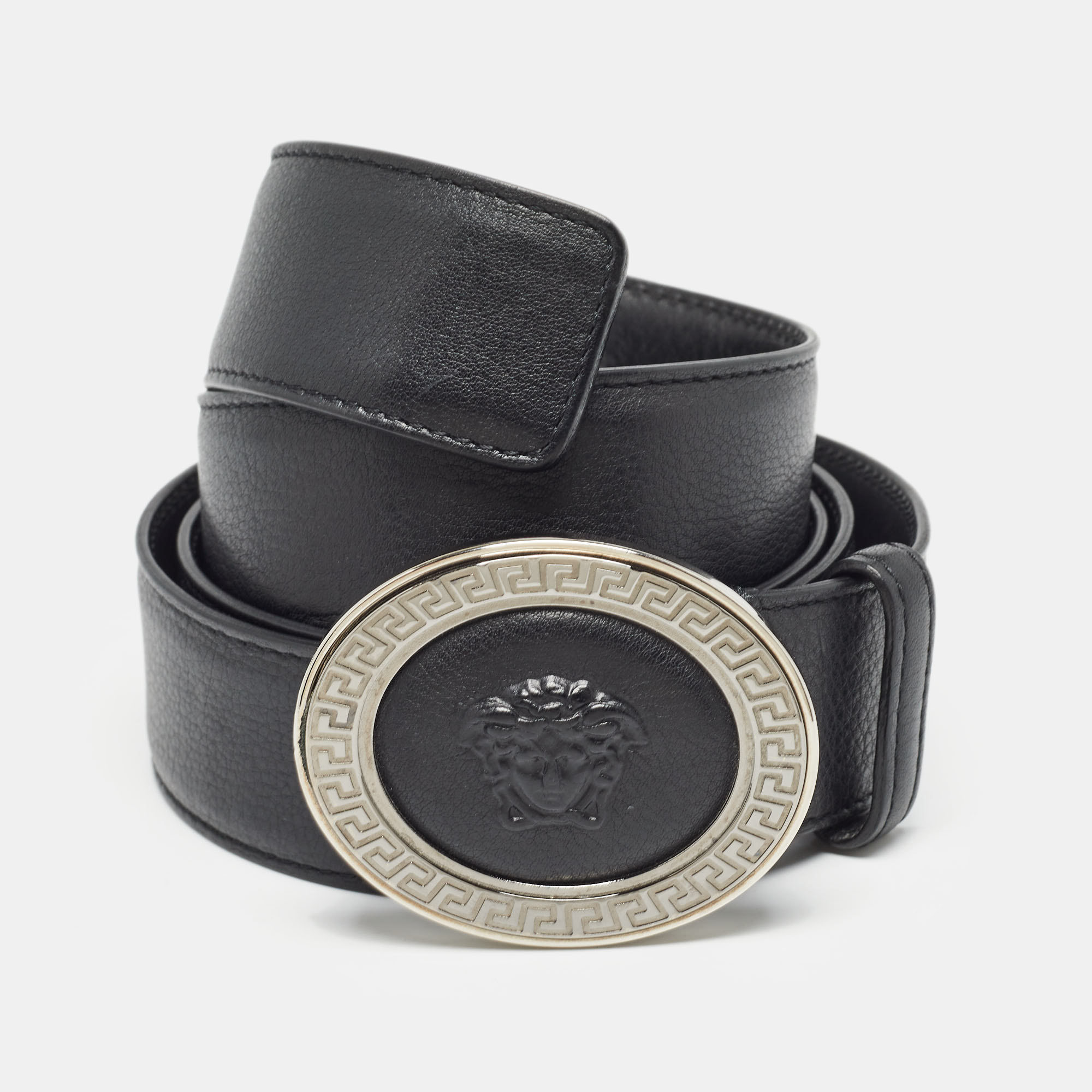 

Versace Black Leather Medusa Oval Buckle Belt 110CM