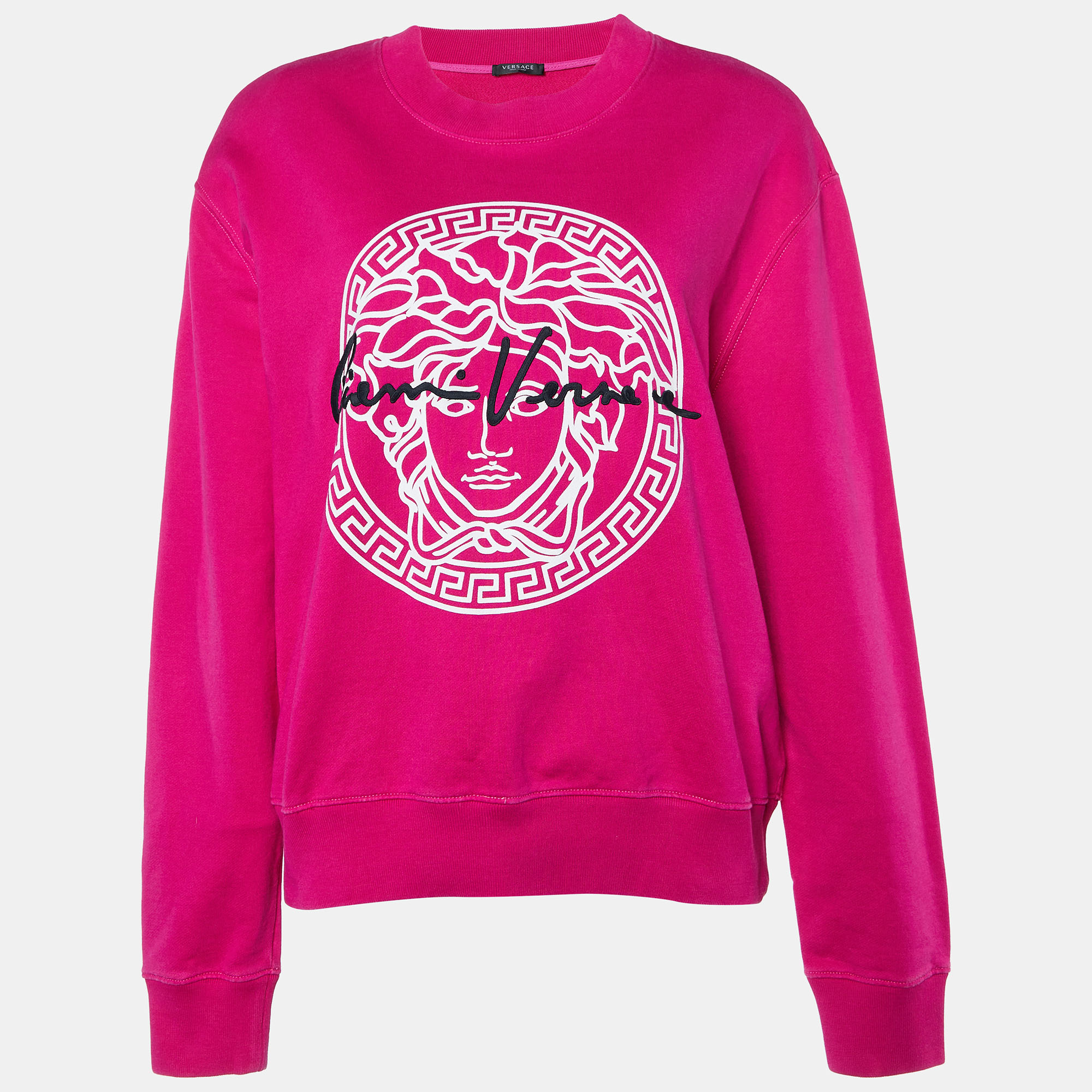 Pre-owned Versace Pink Medusa Print Cotton Embroidered Sweatshirt M