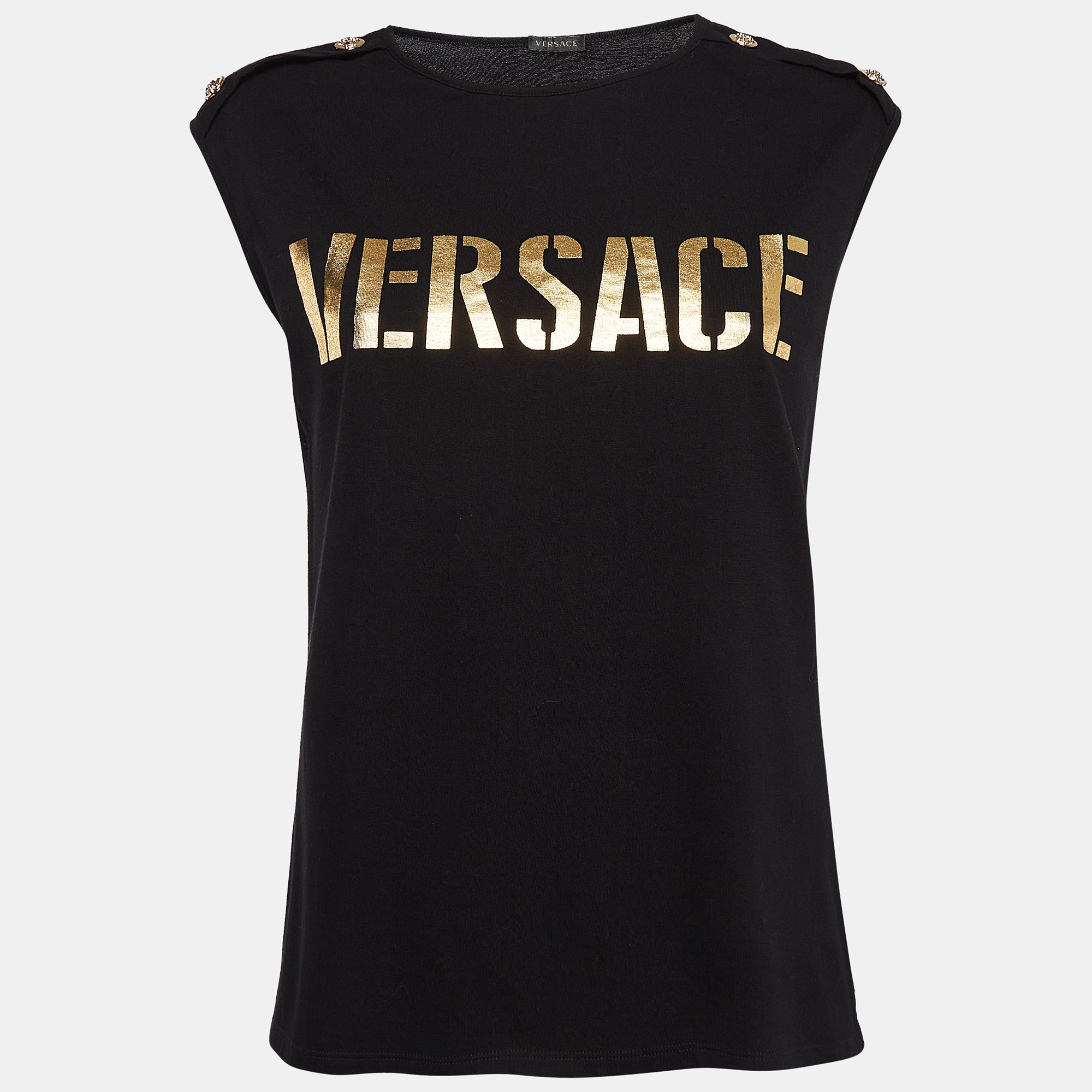 

Versace Black Logo Print Cotton Jersey Tank Top S