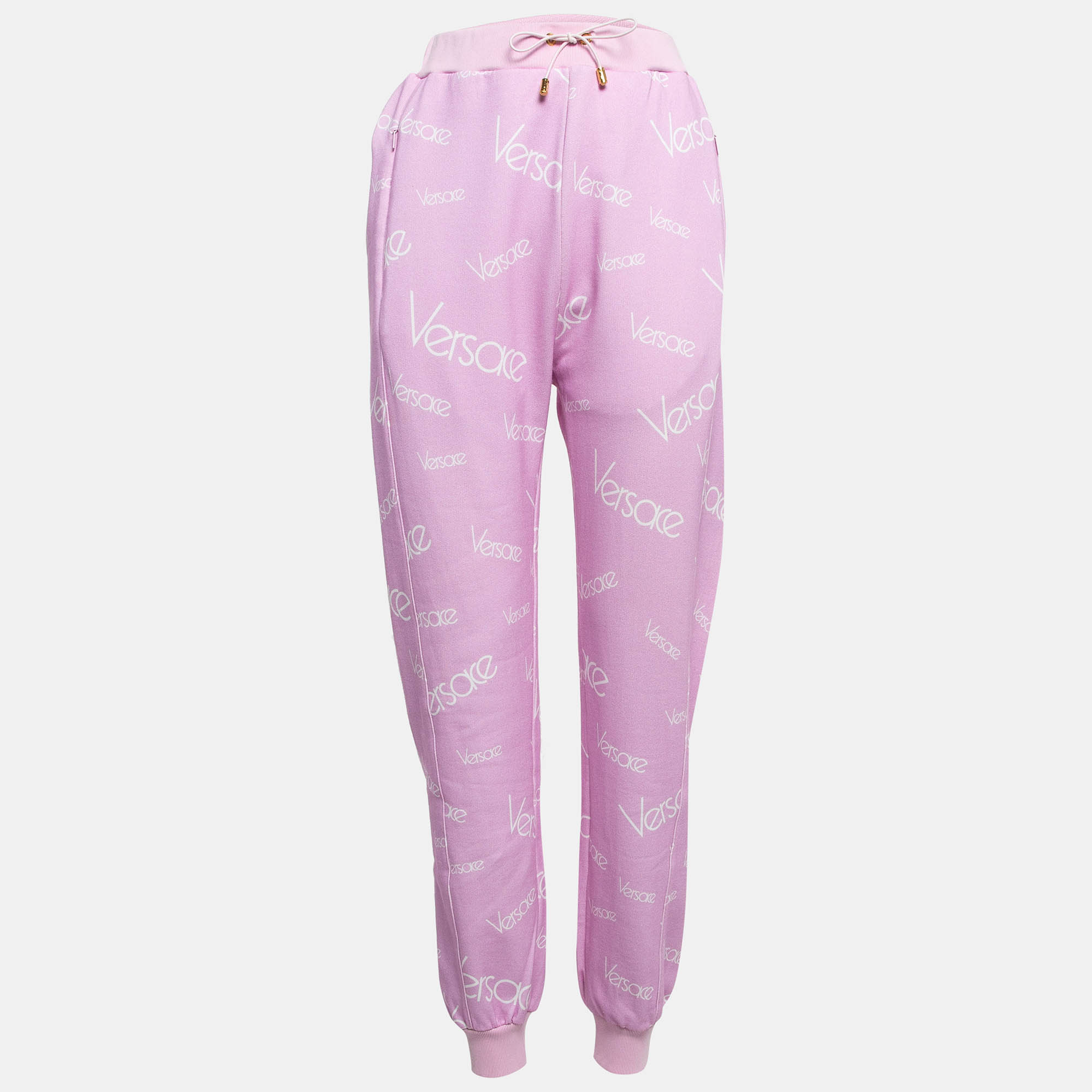 

Versace Pink Monogram Print Cotton Jogger Pants S