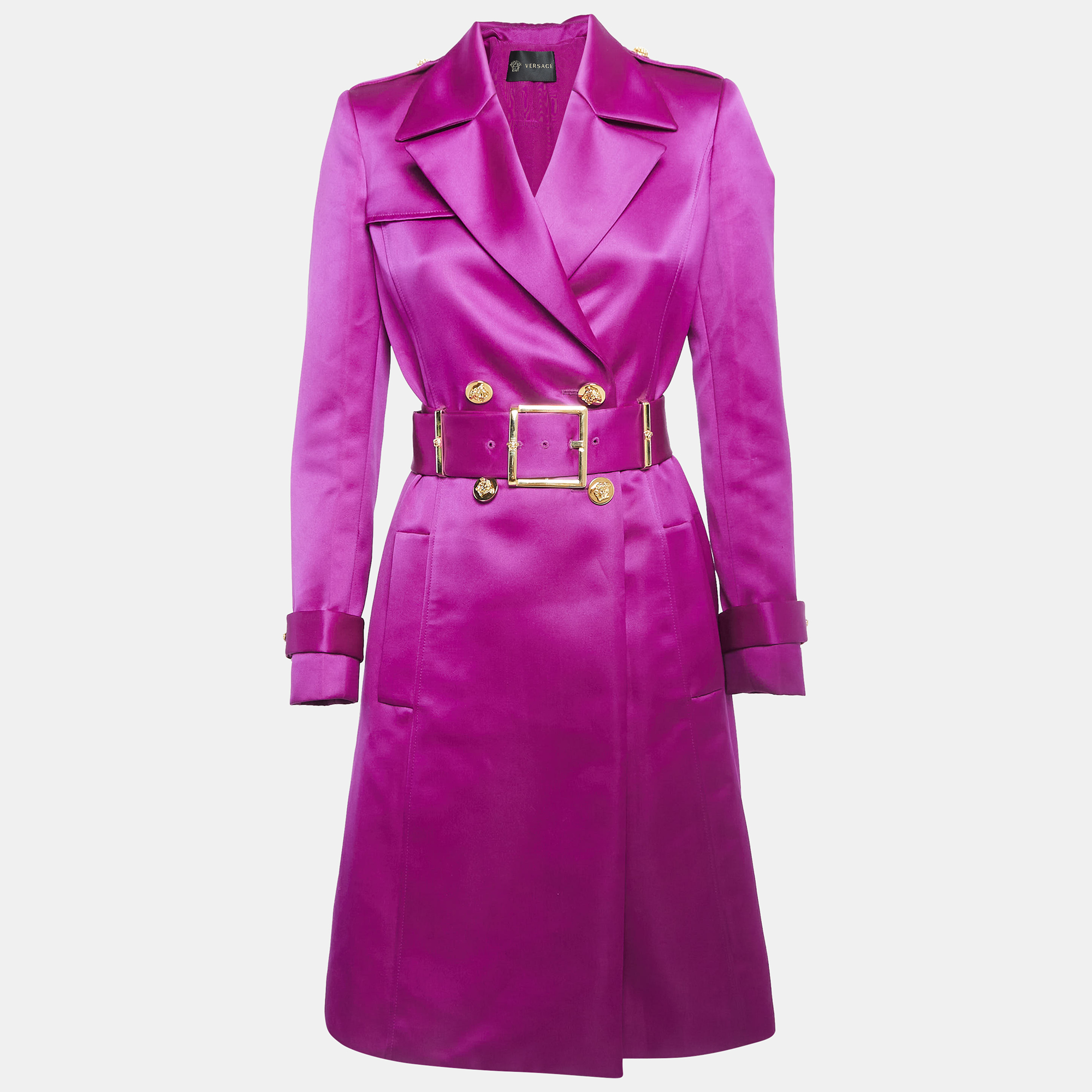 

Versace Pink Crepe Double Breasted Button Detail Trench Coat S