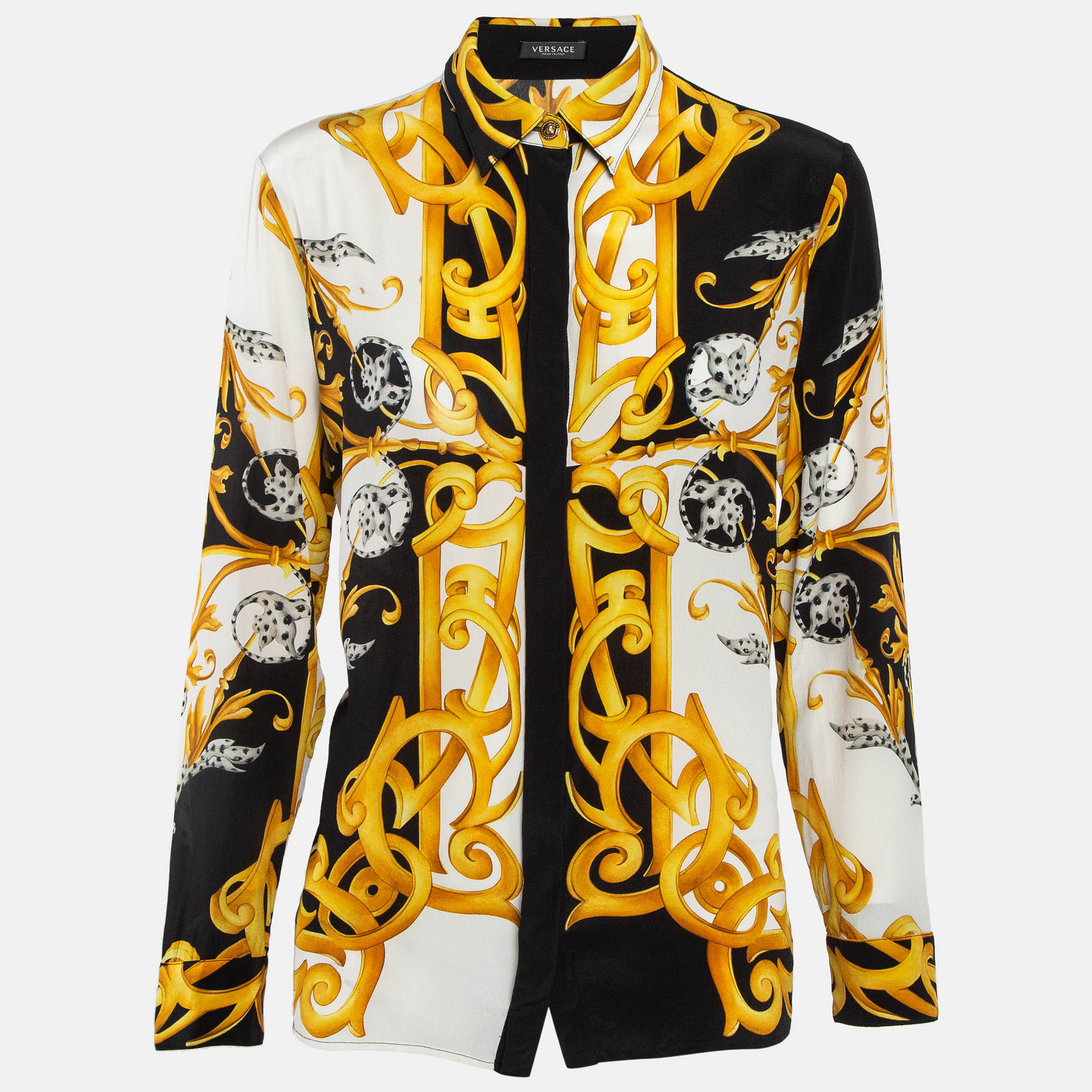 

Versace Yellow Barocco Print Silk Button Front Shirt M