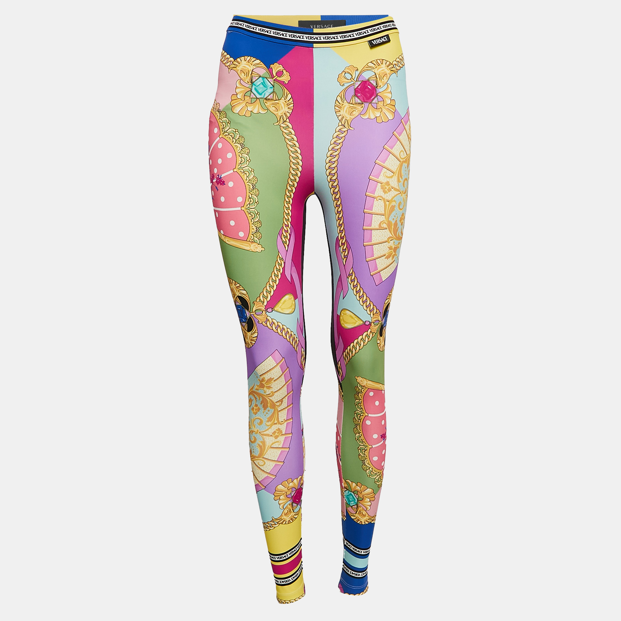 

Versace Multicolor Ventagli Print Jersey Leggings S